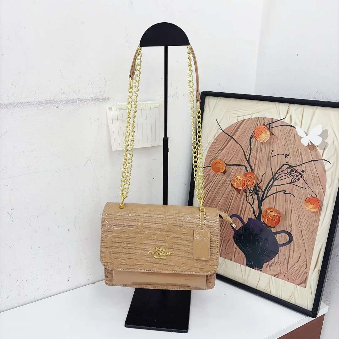 Coach Chain Flap Bag in Tan & Brown & Green & White & Red & Black · view 1