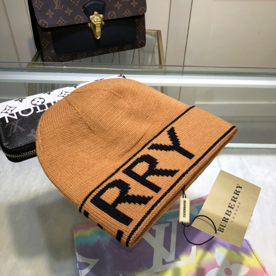 Burberry Wordmark Beanie in Brown & Grey & Black & Blue & Pink · view 7
