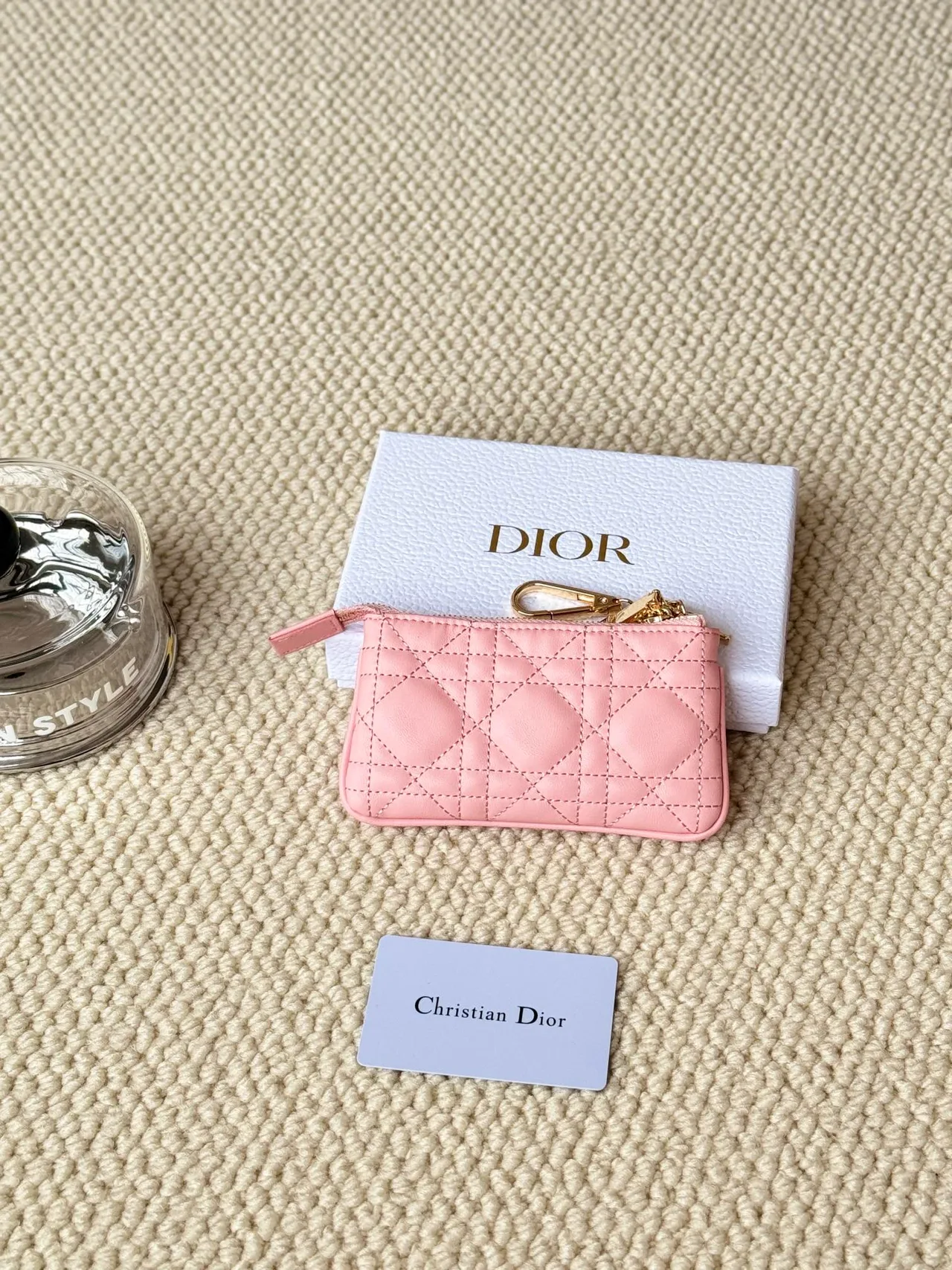 Dior Lambskin Quilted Zip Key Pouch in Pink · view 2