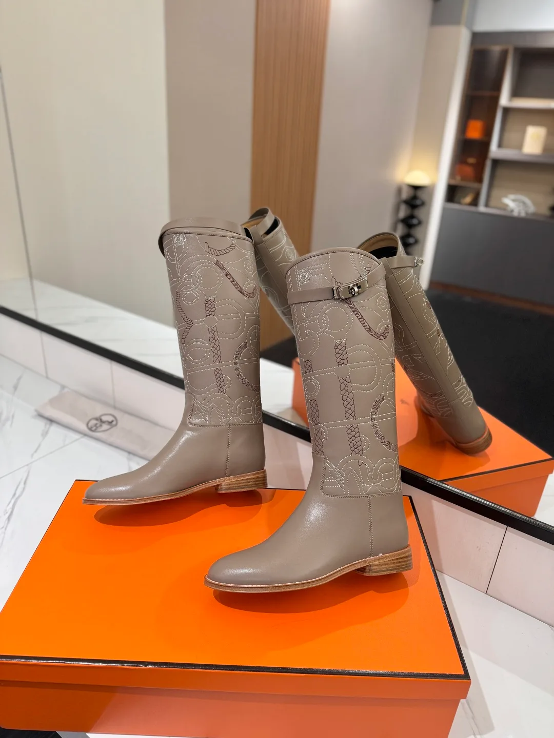 Hermes Cowhide Boots in Grey · view 4