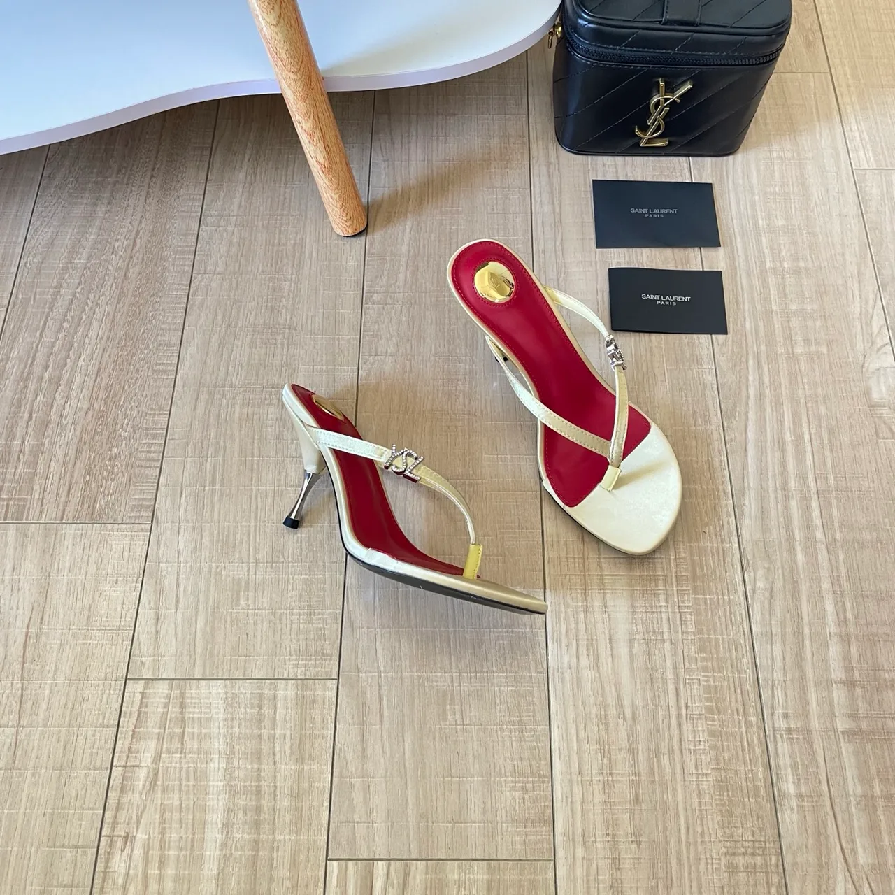 Saint Laurent Sheepskin Buckle Sandals in Cream · view 5