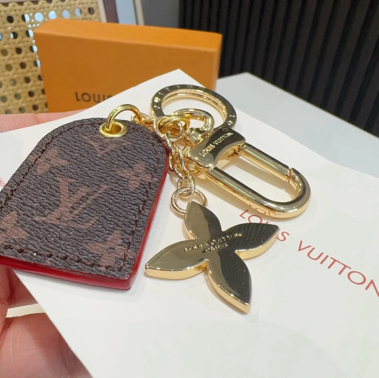 Louis Vuitton Tag and Flower Key Charm in Brown & Pink & Grey · view 8