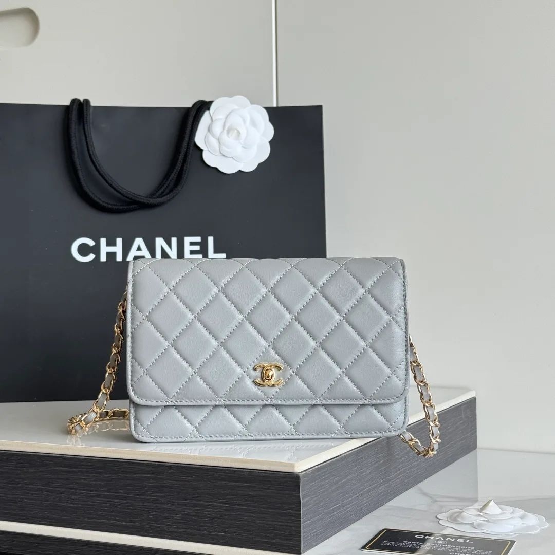 Chanel Calfskin Quilted Clutch in Grey · view 1