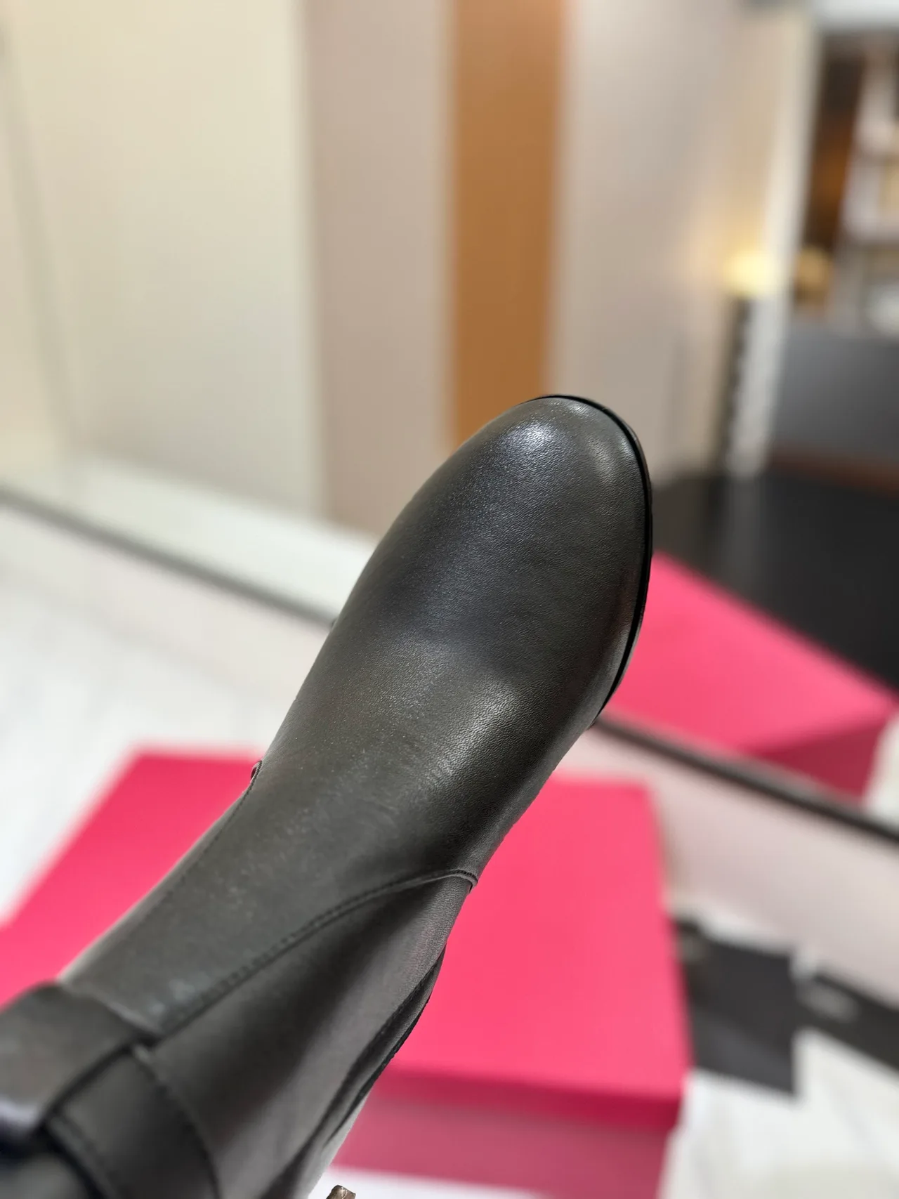 Valentino Calfskin Glossy Buckle Knee-High Boots in Black · view 7