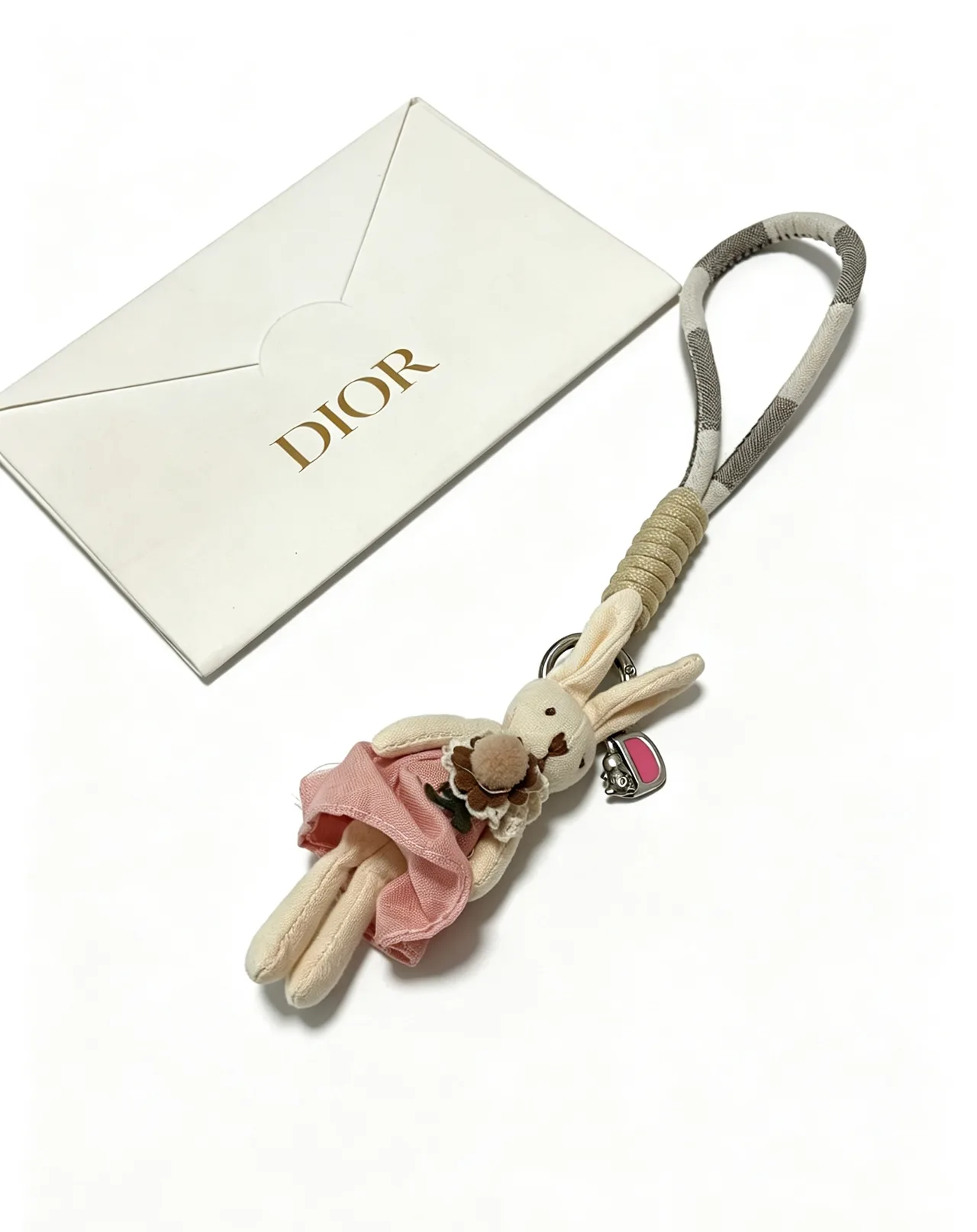 Dior Woven Rabbit Keychain in White · view 1