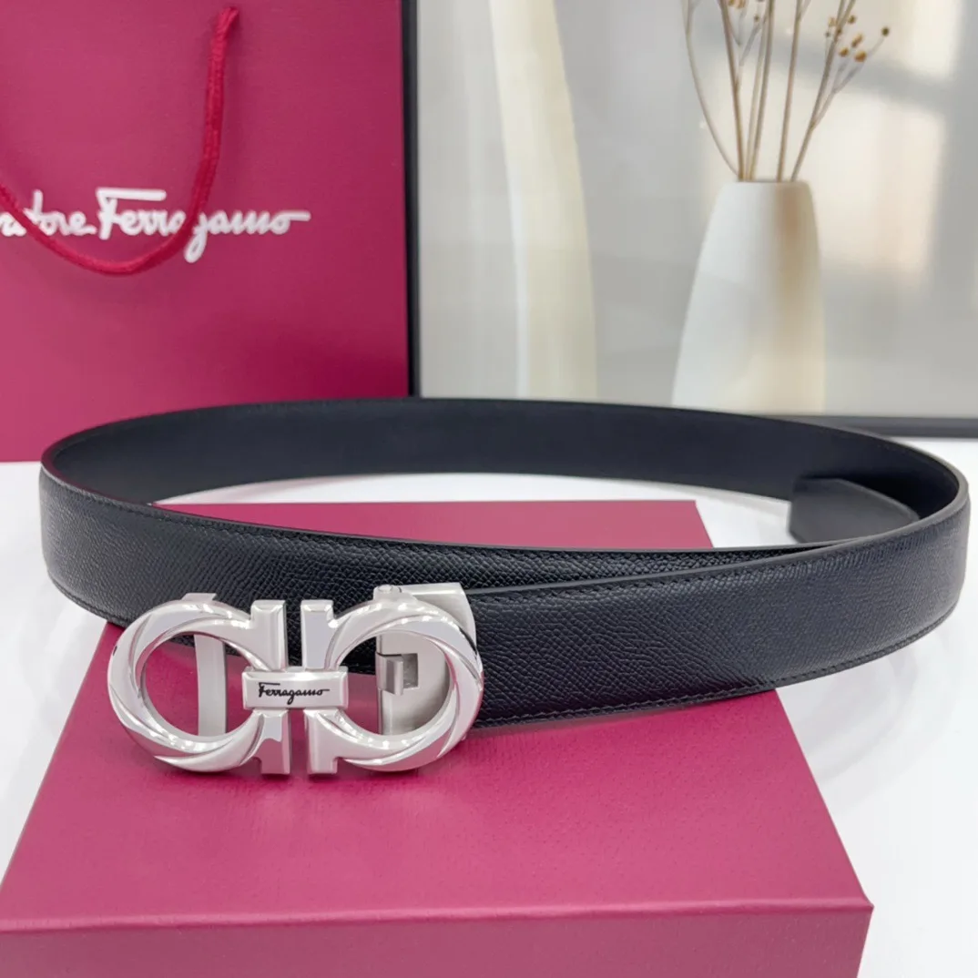 Ferragamo Calfskin Belt in Black · view 3