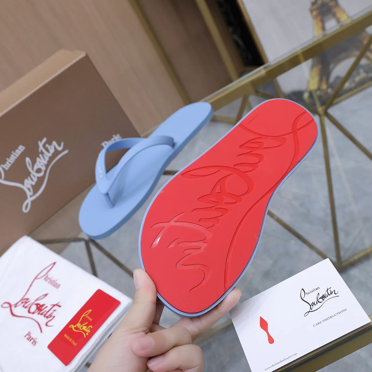 Christian Louboutin Smooth Flip-Flops in Blue · view 8