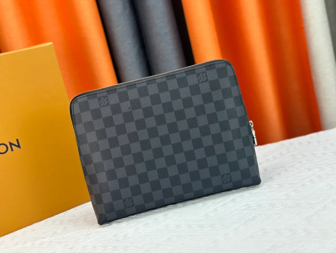 Louis Vuitton Canvas Check Clutch in Grey · view 3