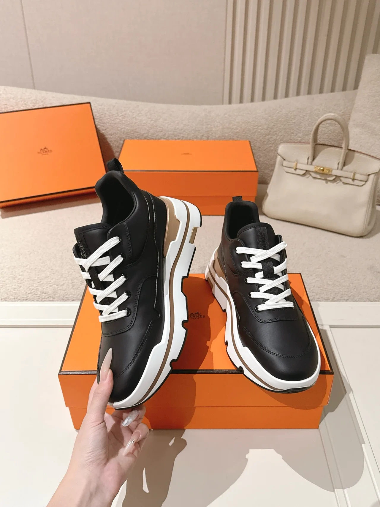 Hermes Calfskin Sneakers in Black · view 4