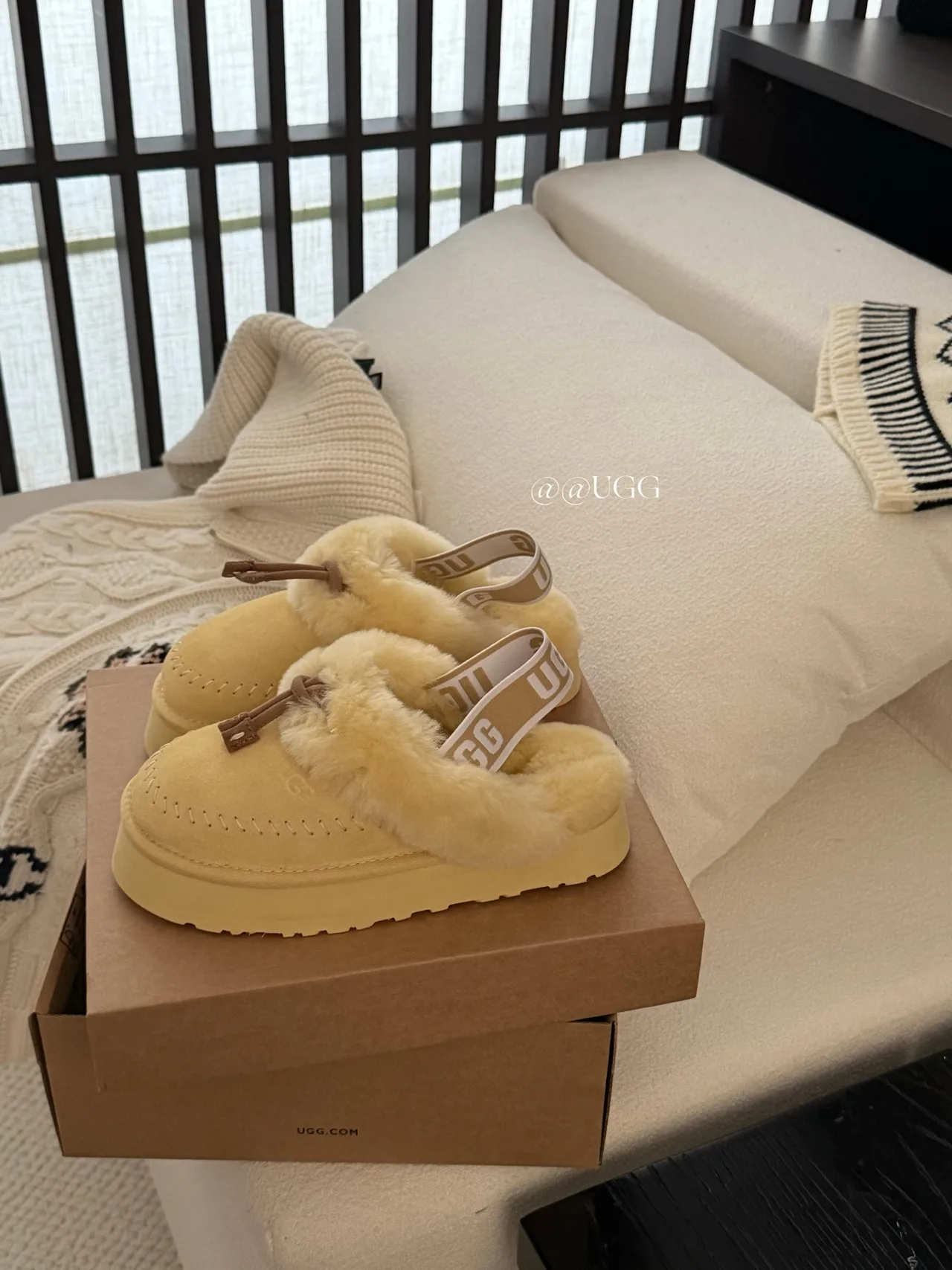 UGG Cowhide Wool Smooth Platform Fleece Slippers in Yellow · view 2