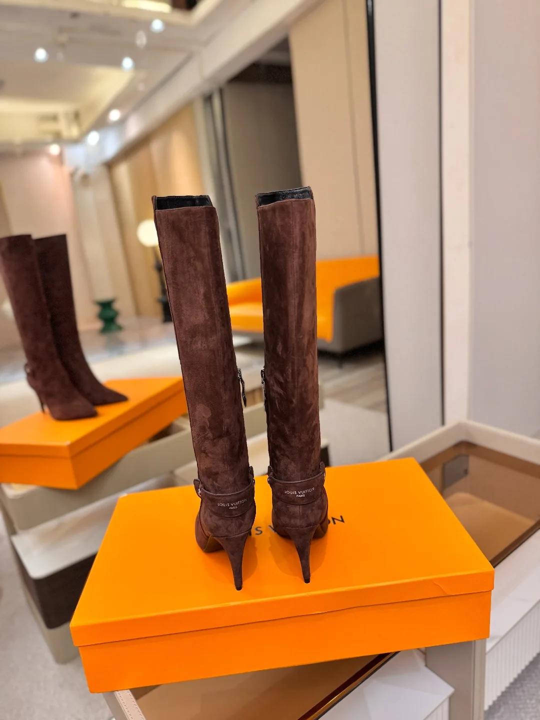 Louis Vuitton Calfskin Buckle Knee-High Boots in Brown · view 7