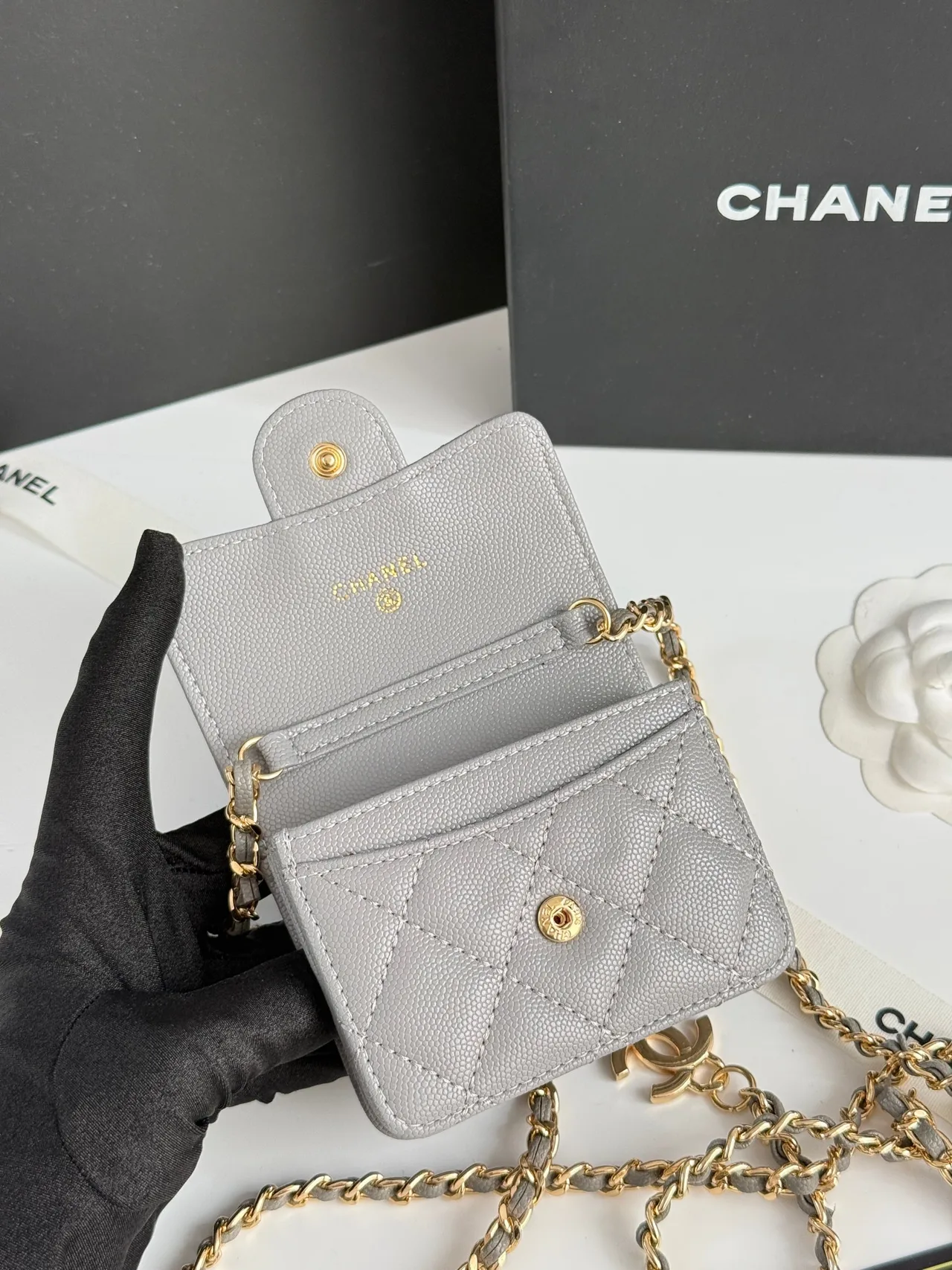 Chanel Quilted Wallet in Grey · view 6