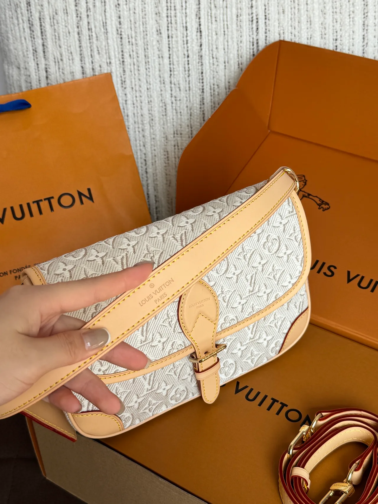 Louis Vuitton Denim Baguette Crossbody Bag in Grey · view 6