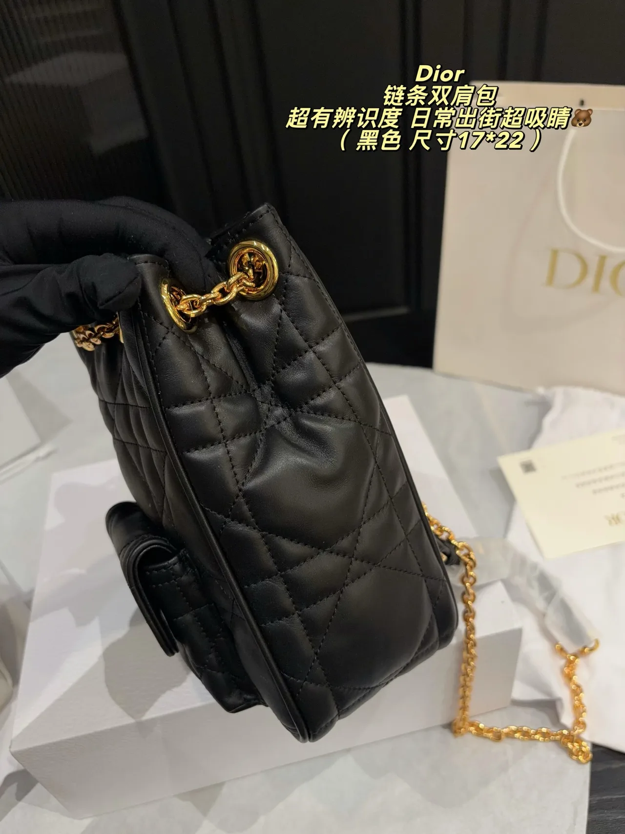 Dior Quilted Bucket Bag in Black · view 5
