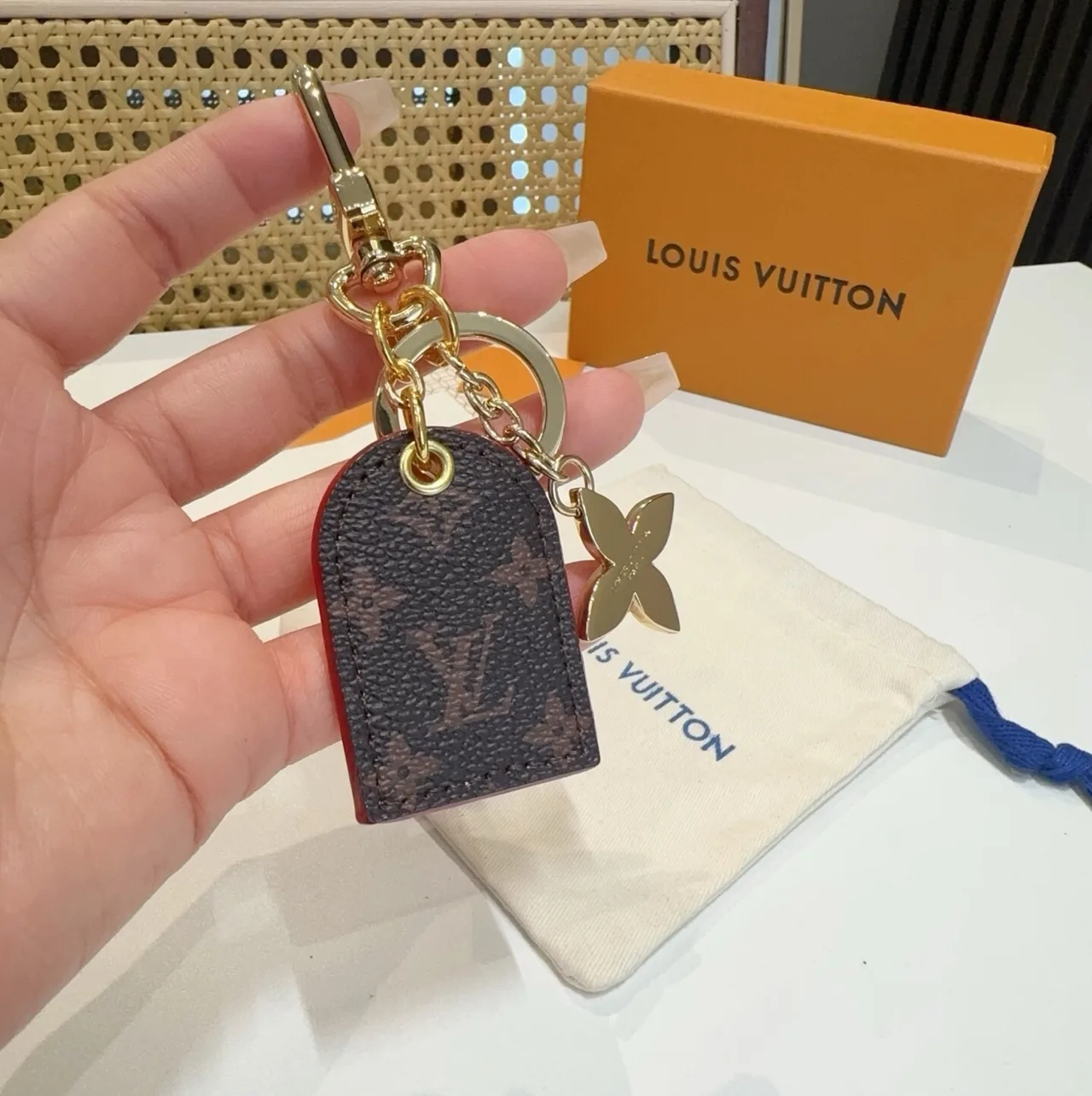 Louis Vuitton Tag and Flower Key Charm in Brown & Pink & Grey · view 1