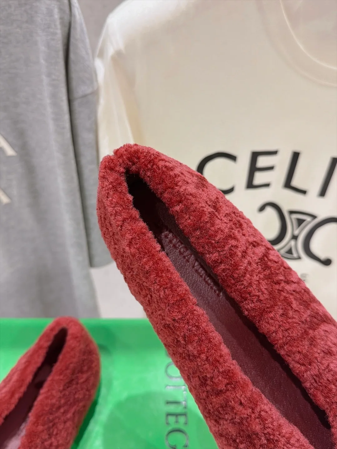 Fuzzy Slip-On Flats in Red · view 8