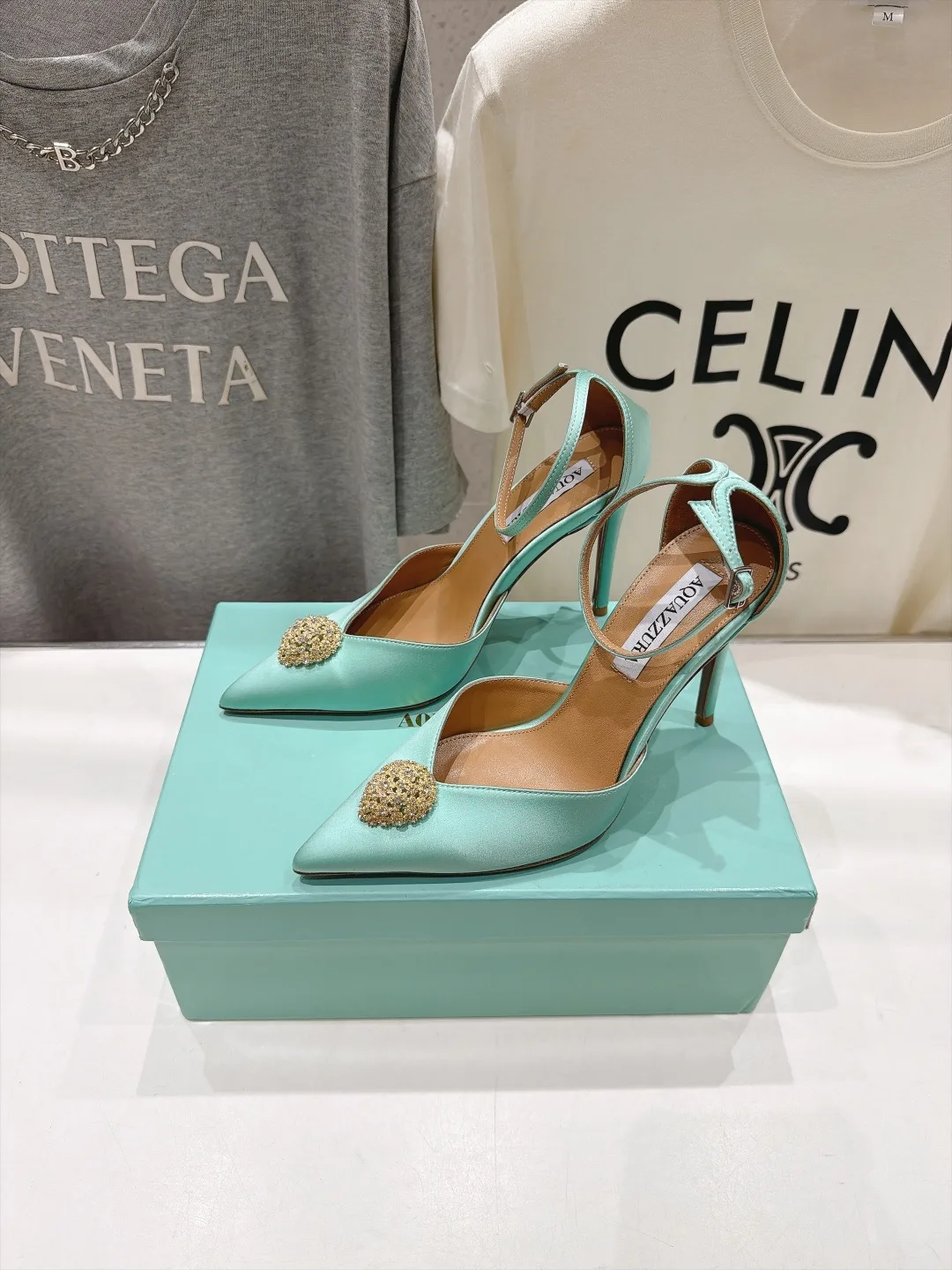Aquazzura Silk Glossy Pointed-Toe Pointed Slingback Pumps in Blue · view 4