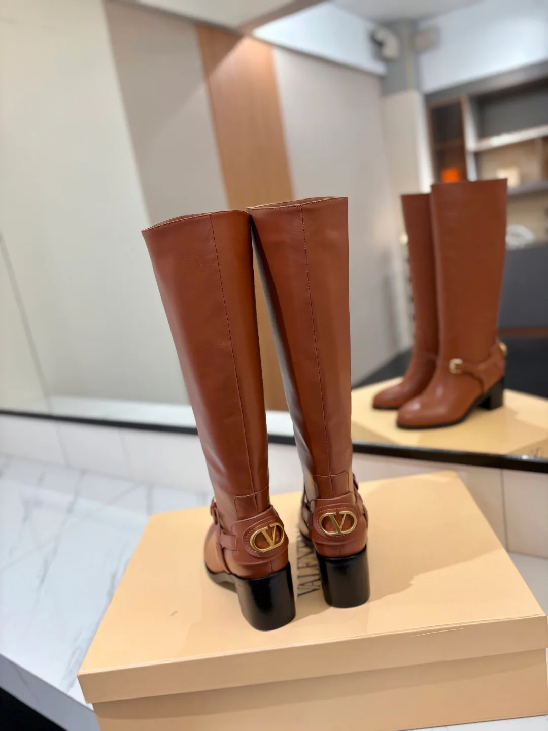 Valentino Calfskin Knee-High Boots in Brown · view 7