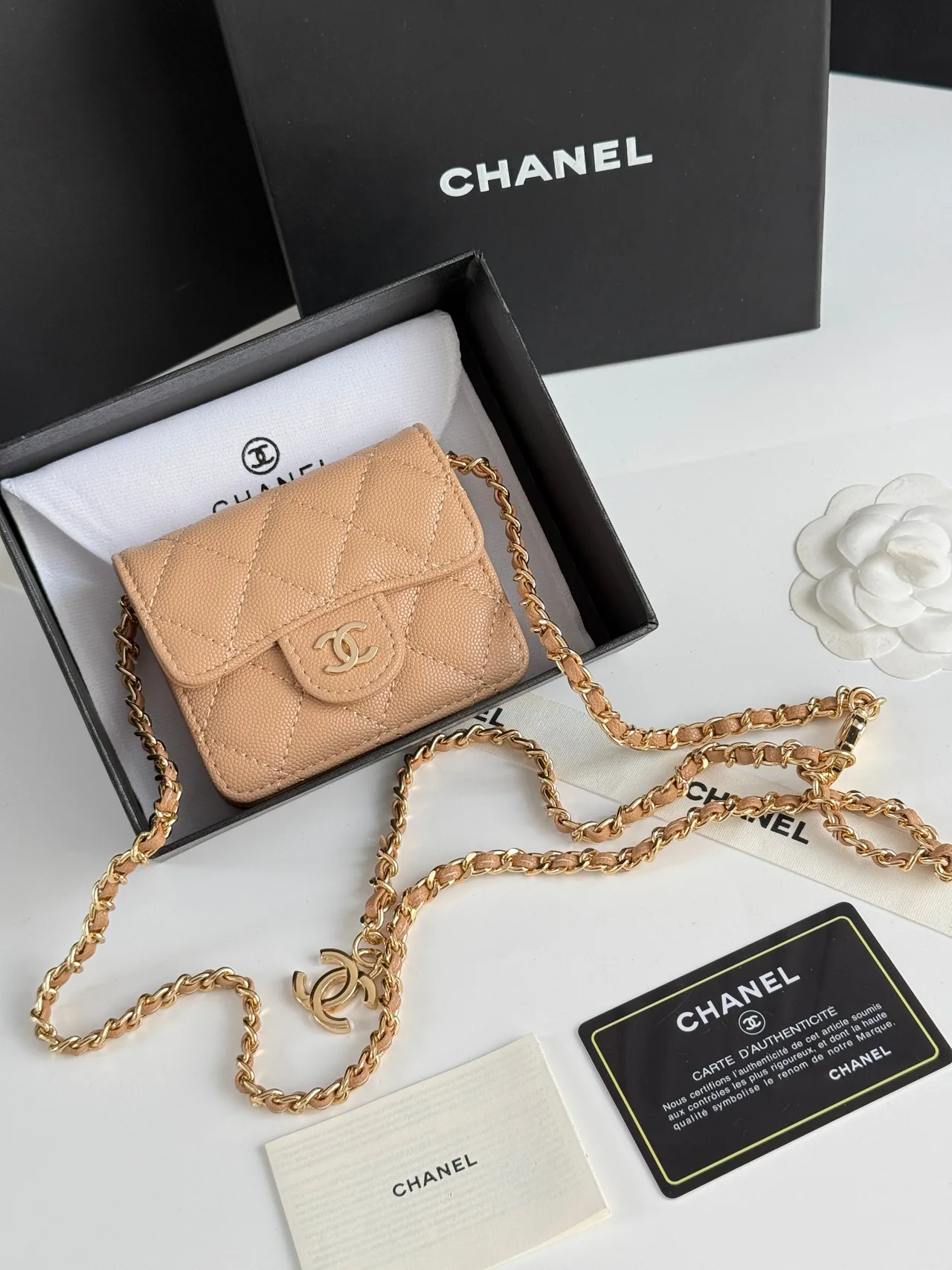 Chanel Quilted Wallet in Beige · view 1