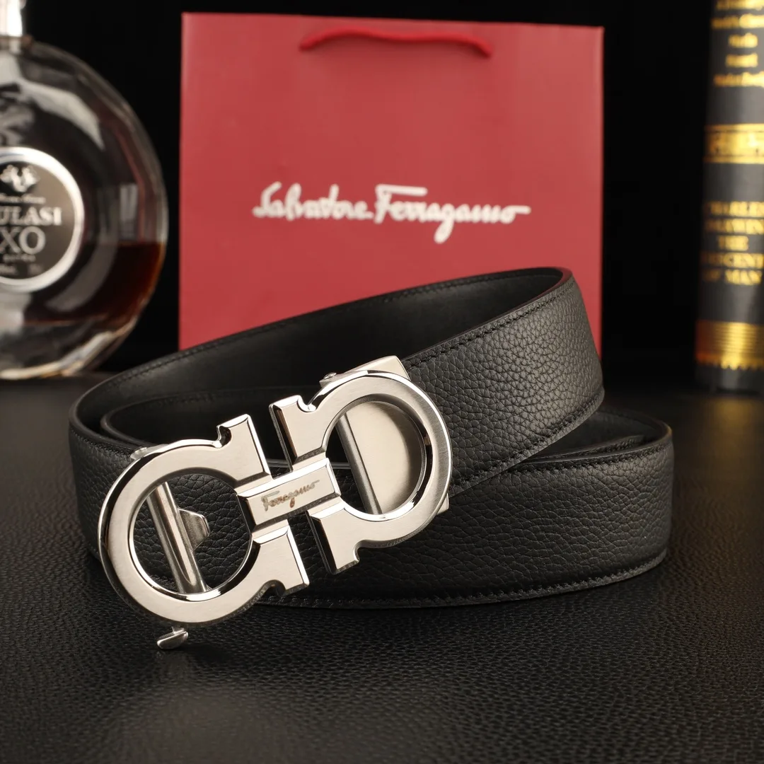 Ferragamo Smooth automatic Gancini belt in Black · view 3