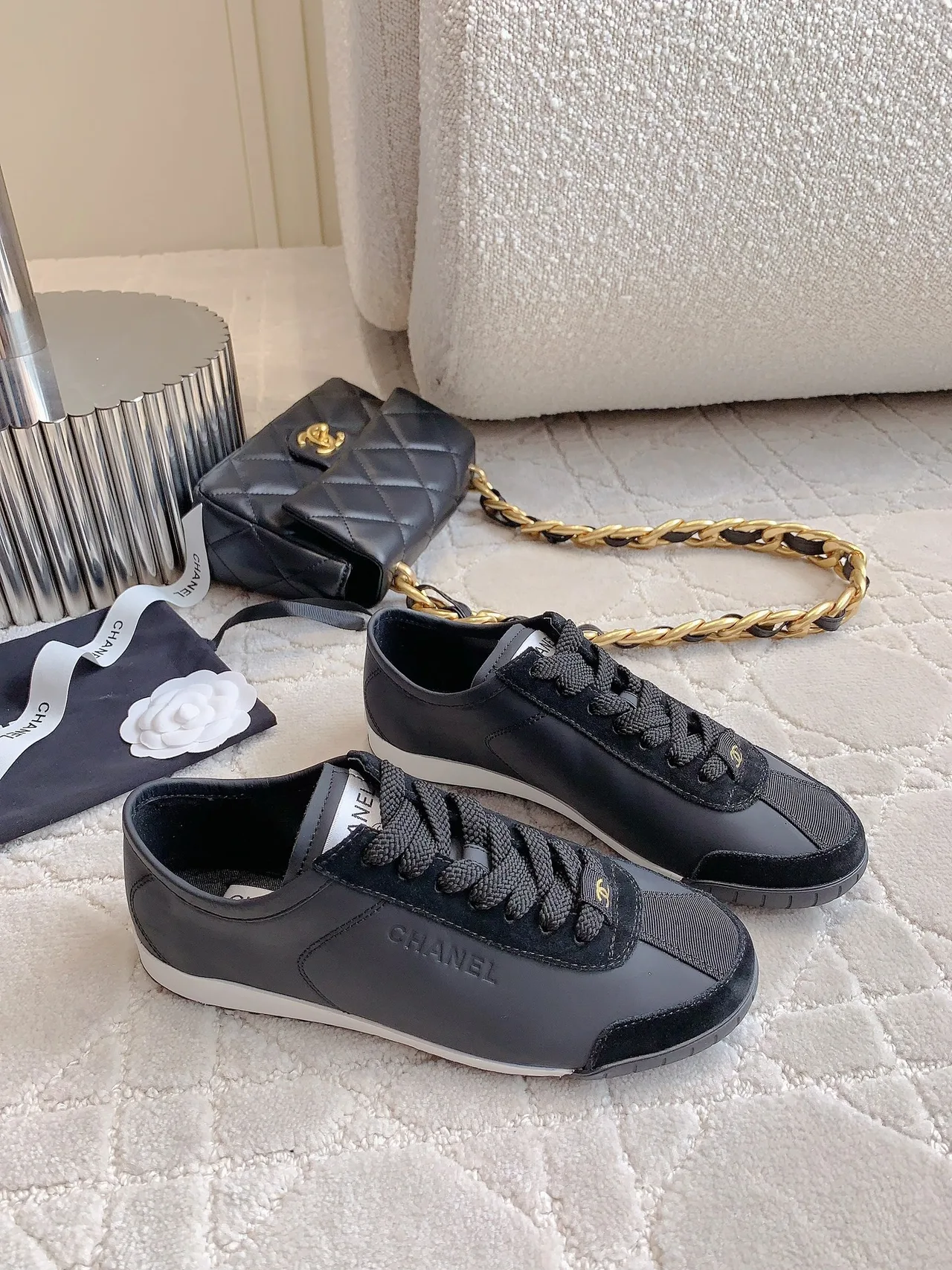 Chanel Cowhide Smooth Sneakers in Grey · view 4