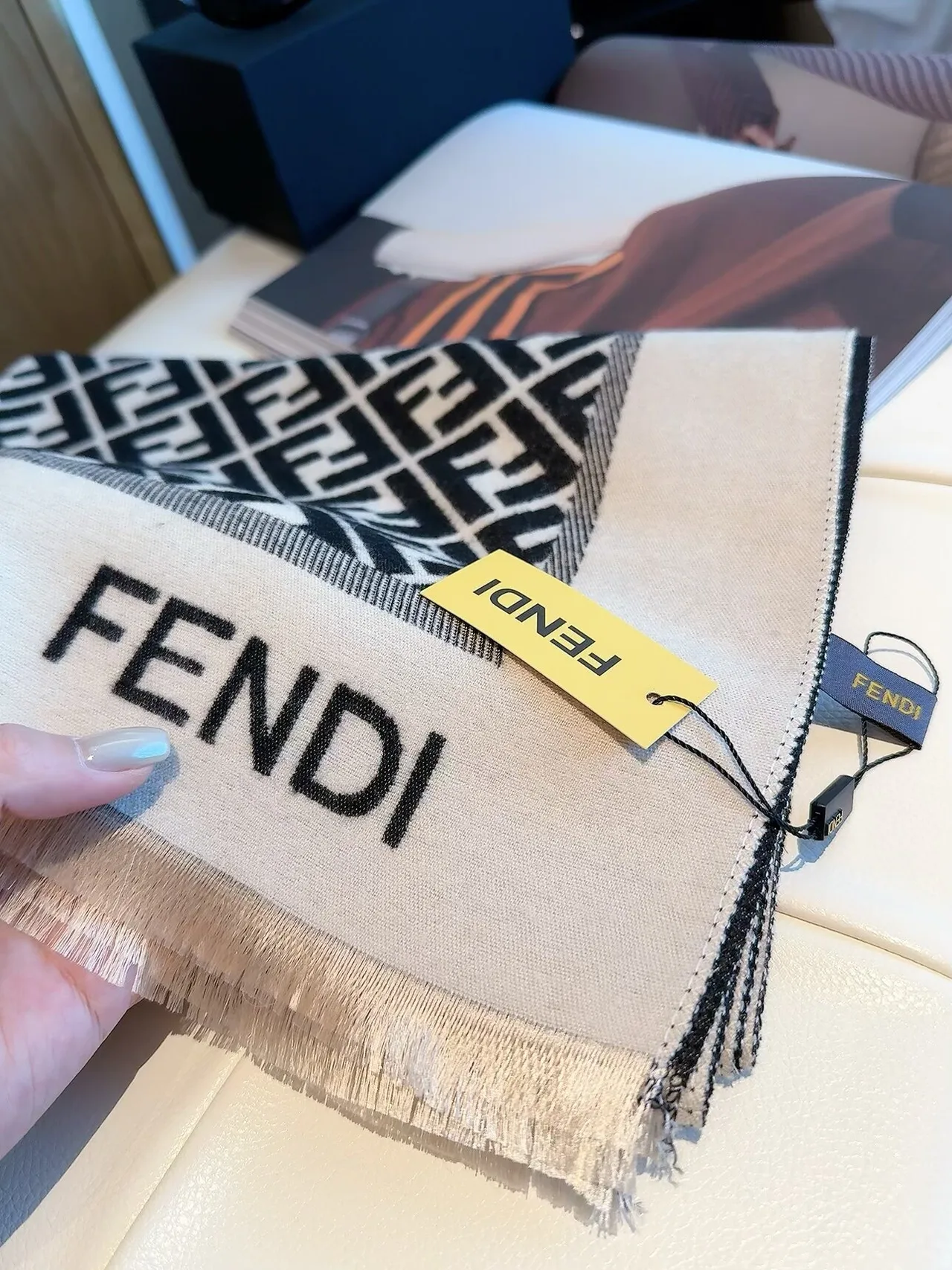 Fendi FF Jacquard Scarf in Blue & Black · view 8