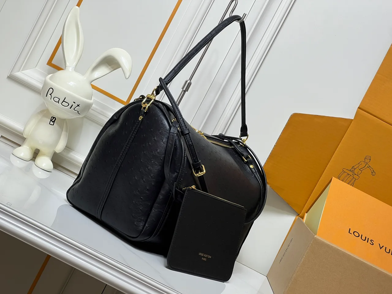Louis Vuitton Cowhide Canvas Glossy Express Handbag with Pouch in Black · view 3
