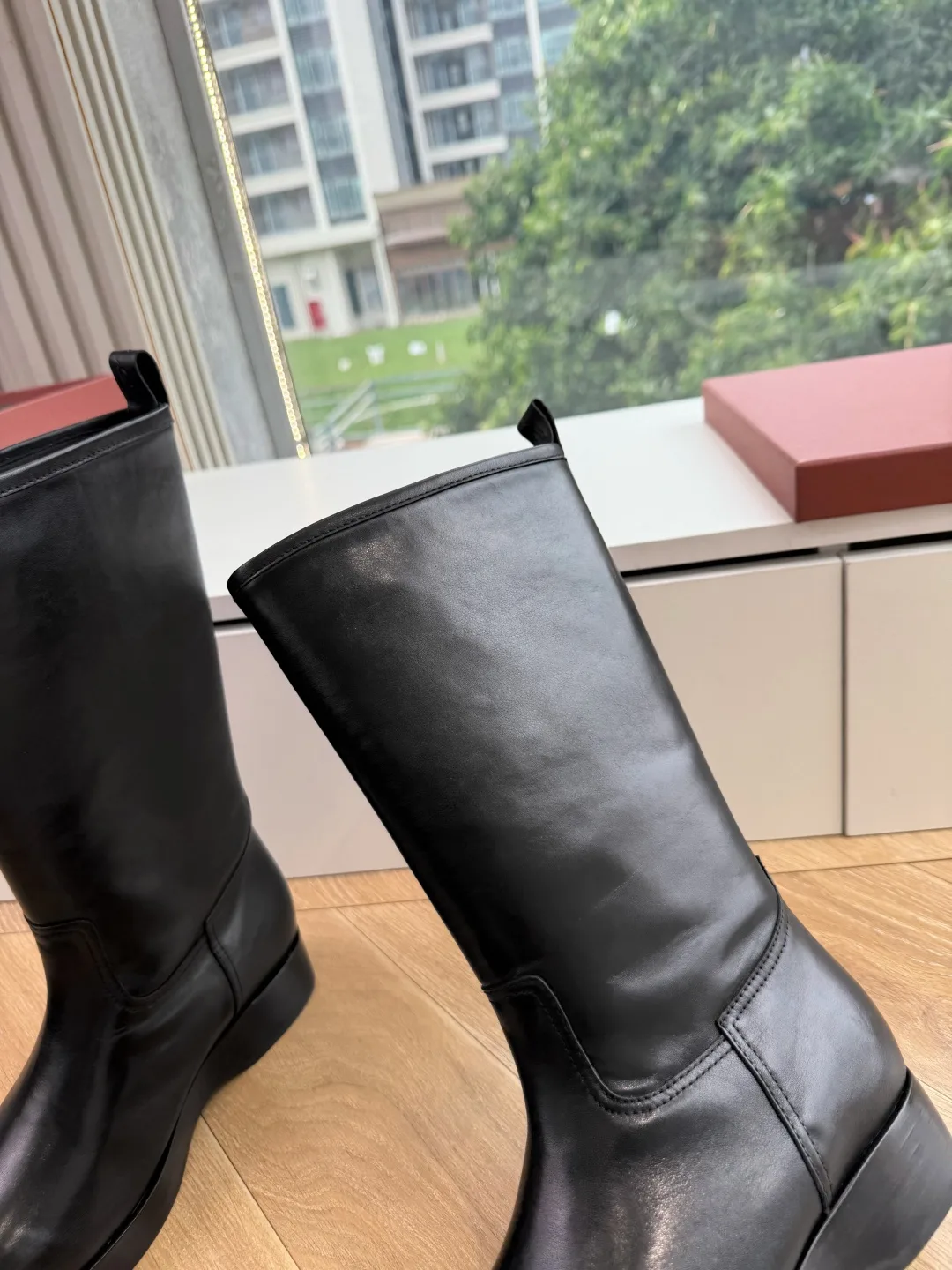 Loro Piana Cowhide Glossy Round-Toe Ankle Boots in Black · view 8