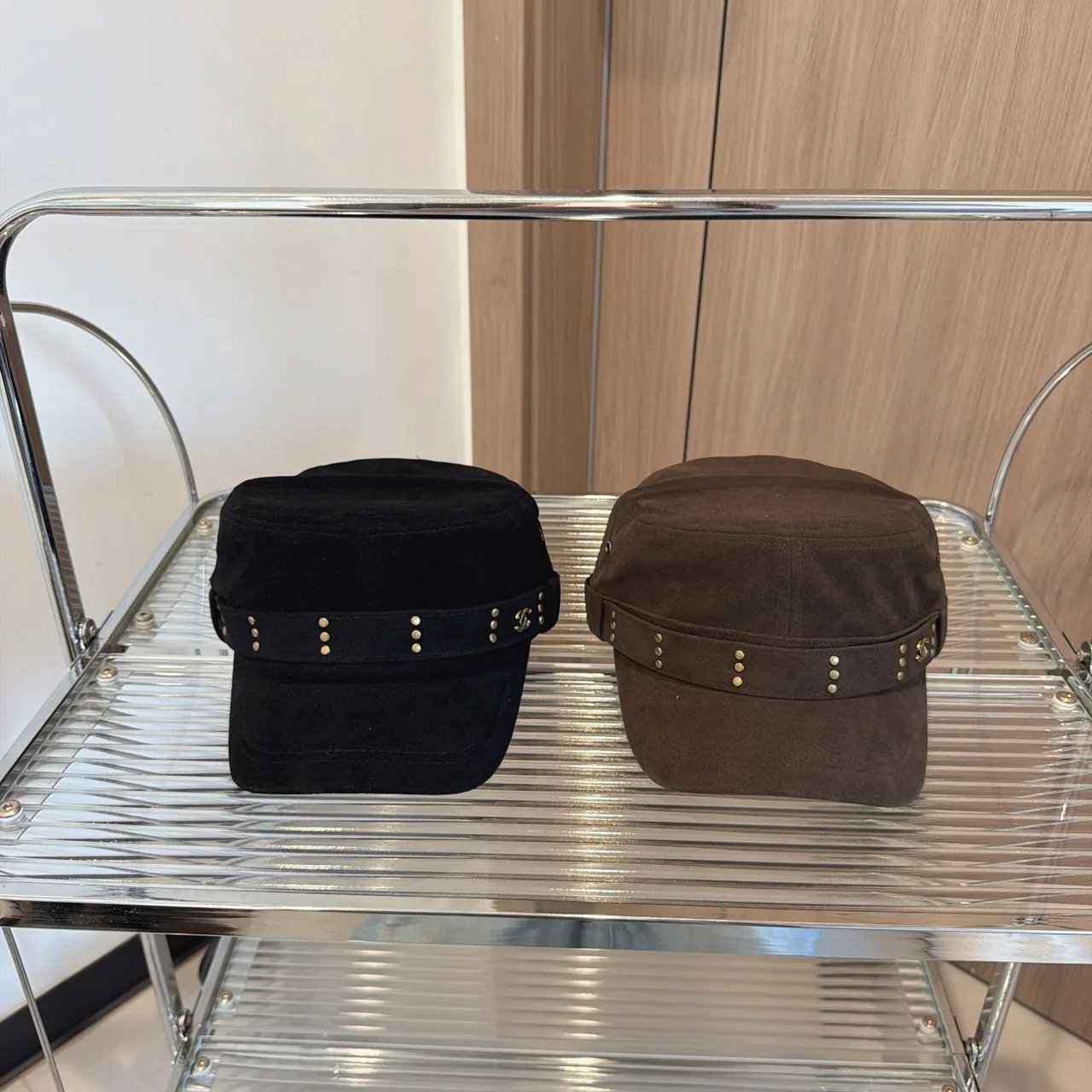 Chanel Flat-top logo-trim cap in Black & Brown · view 8