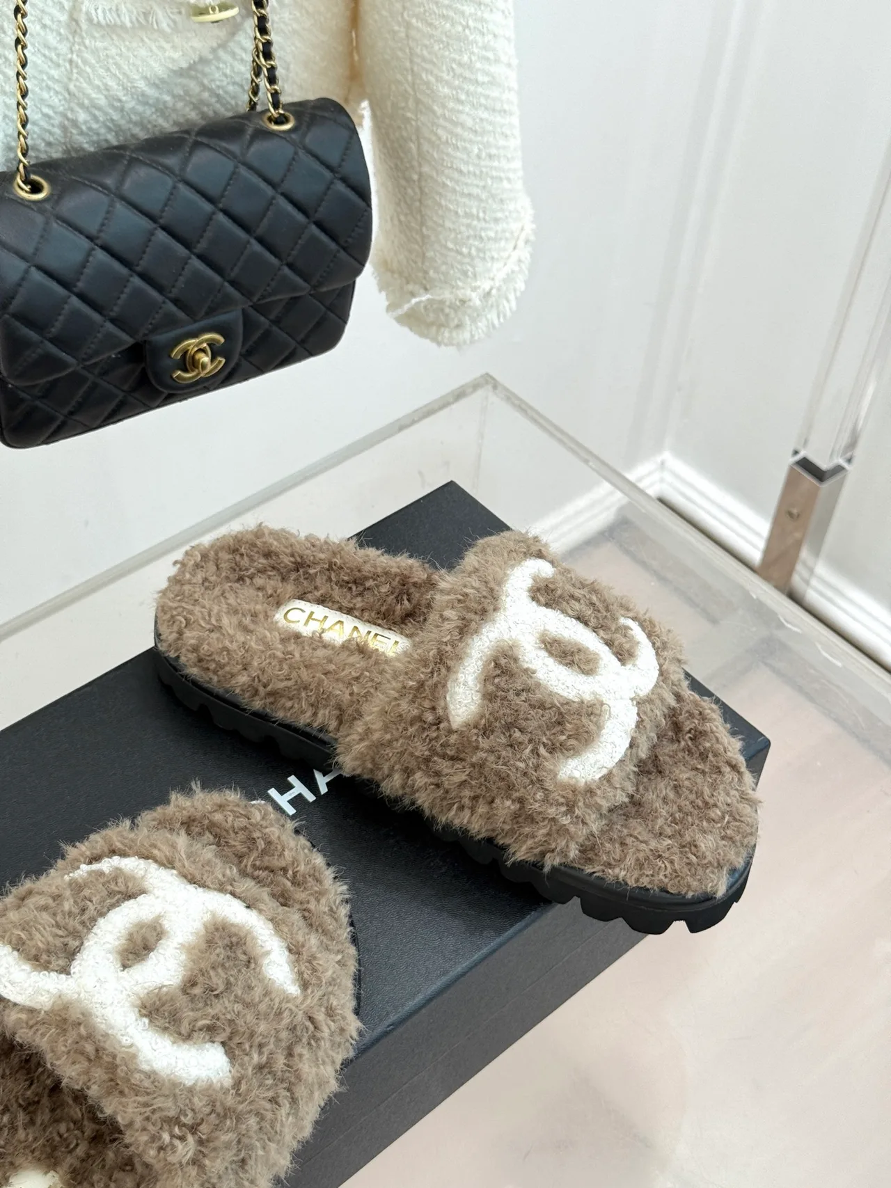 Chanel Denim Slippers in Grey · view 5