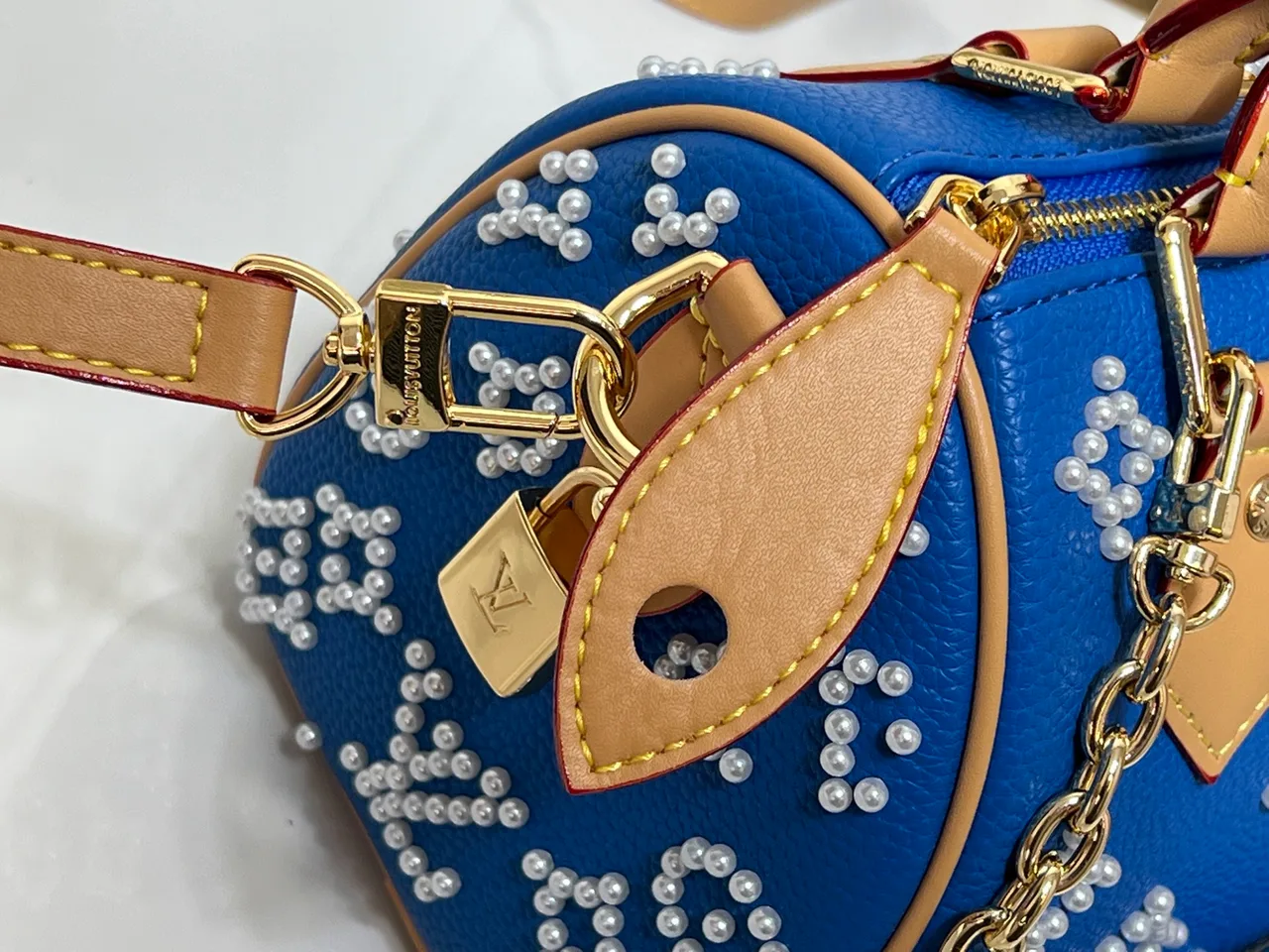 Louis Vuitton Calfskin Speedy Handbag in Blue · view 7