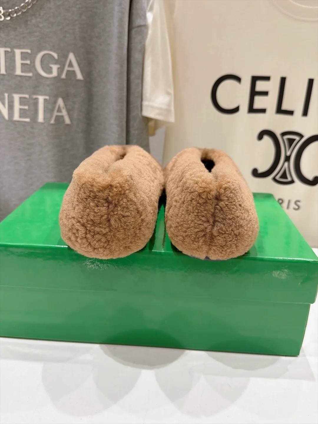 Round-Toe Fuzzy Slip-On Flats in Brown · view 8