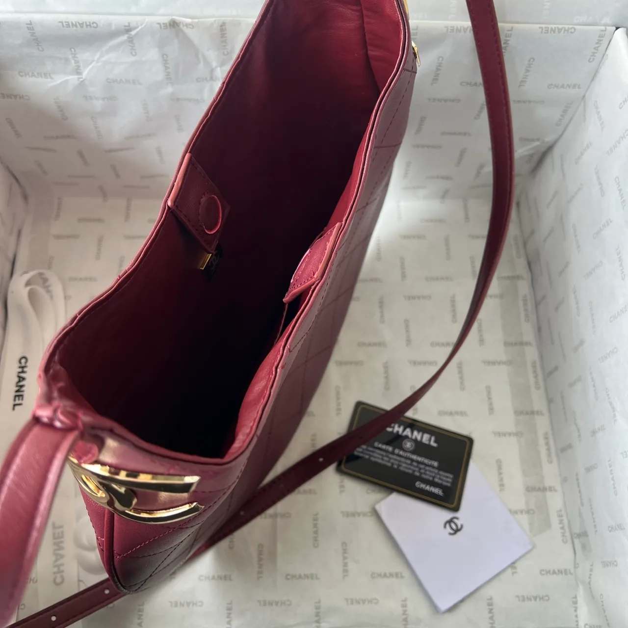 Chanel Quilted Hobo Bag in Burgundy · view 7