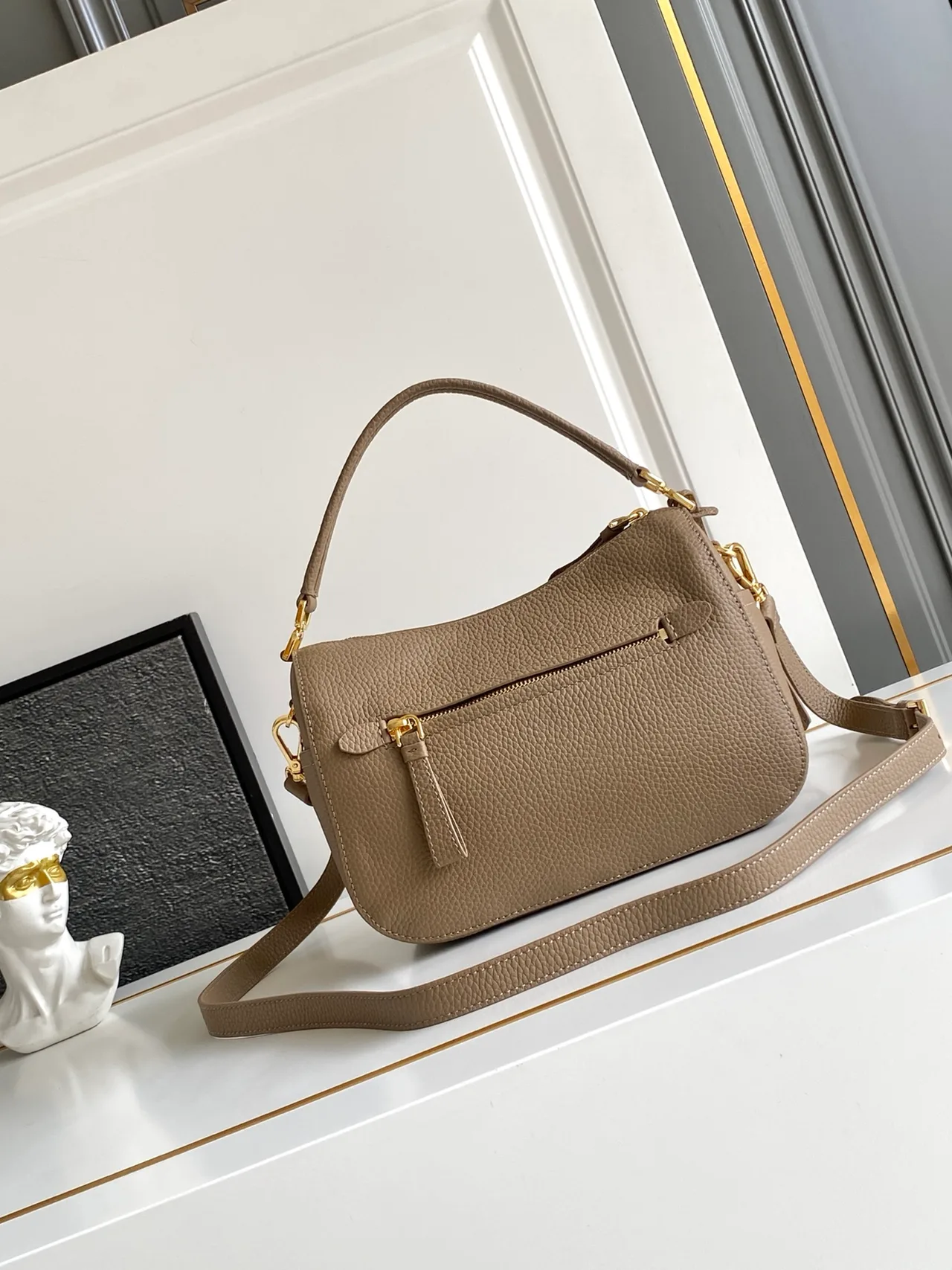 Prada Calfskin Zip Shoulder Bag in Grey · view 3