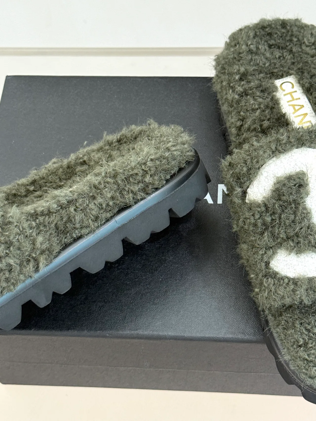 Chanel Denim Slippers in Green · view 6