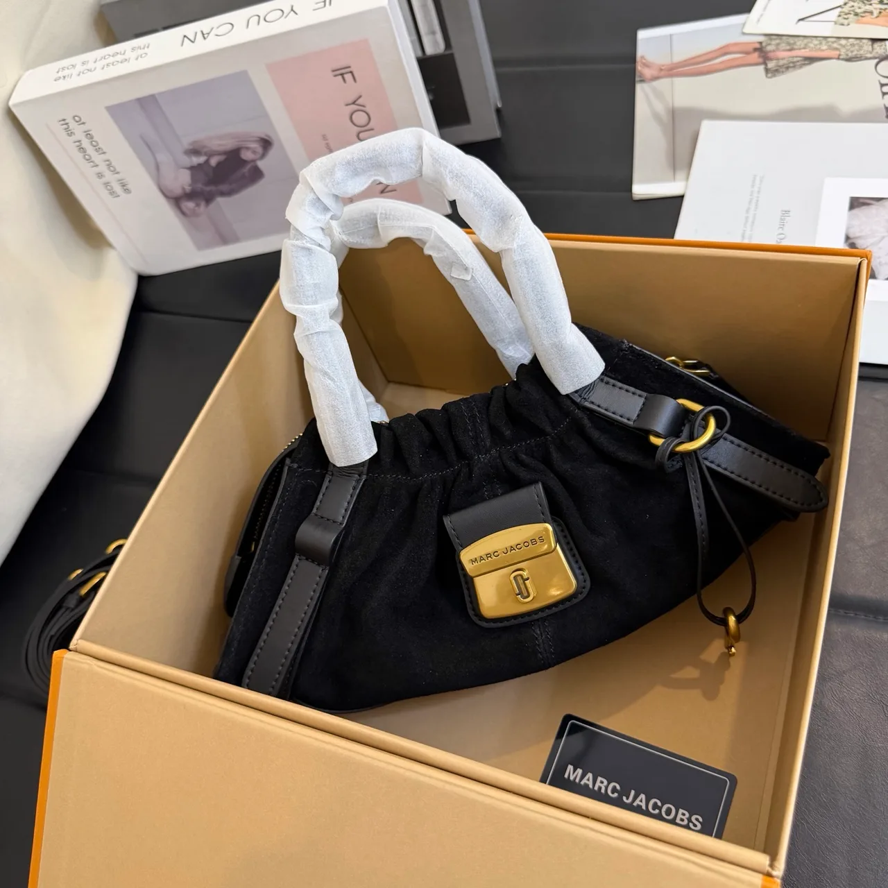 Marc Jacobs Cowhide Suede-Look Top-Handle Bag in Black · view 3