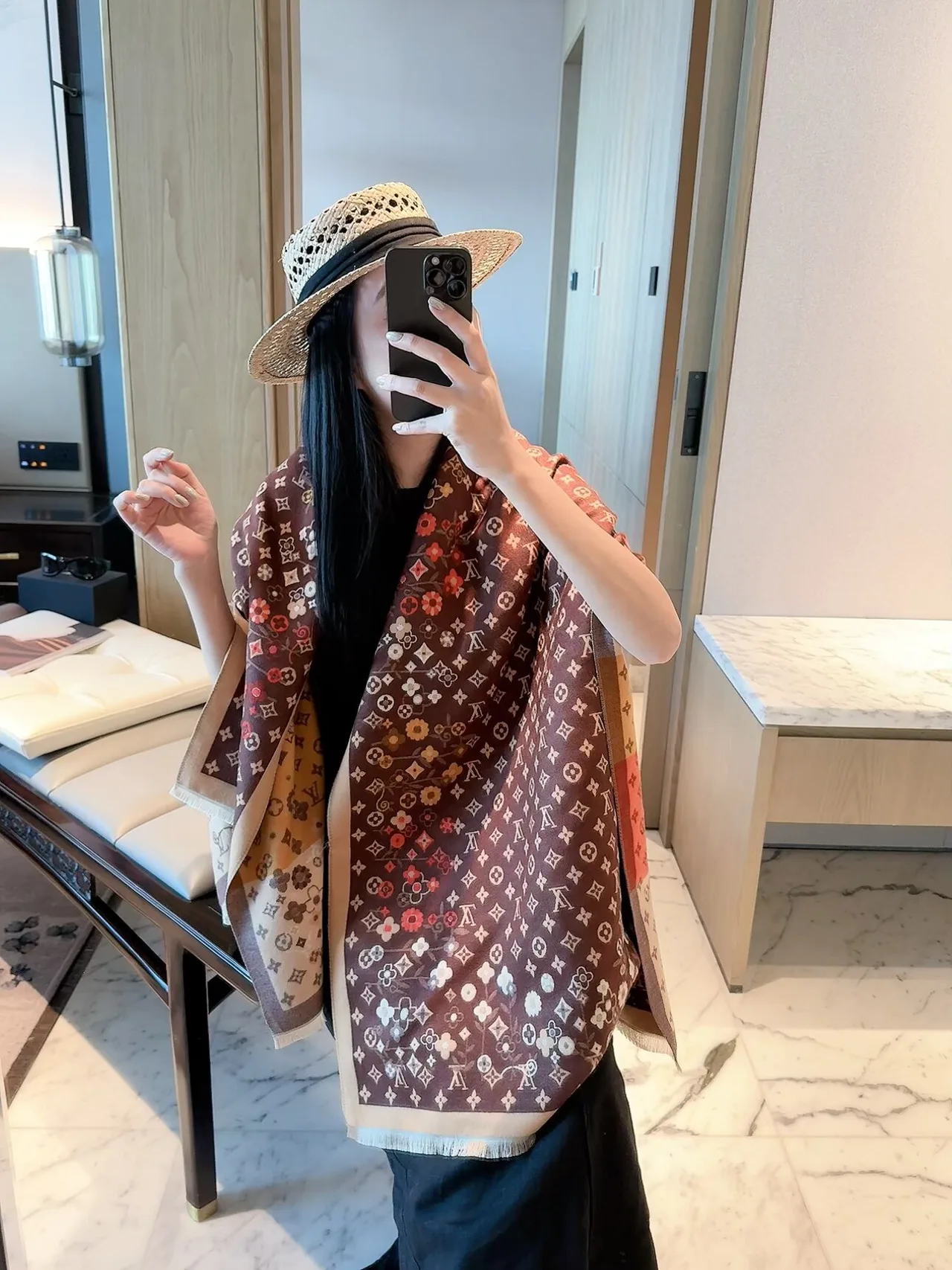 Louis Vuitton Floral monogram scarf in Cream & Brown · view 6