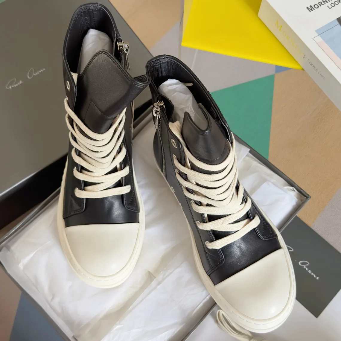 Rick Owens Calfskin High-Top Sneakers in Black · view 2