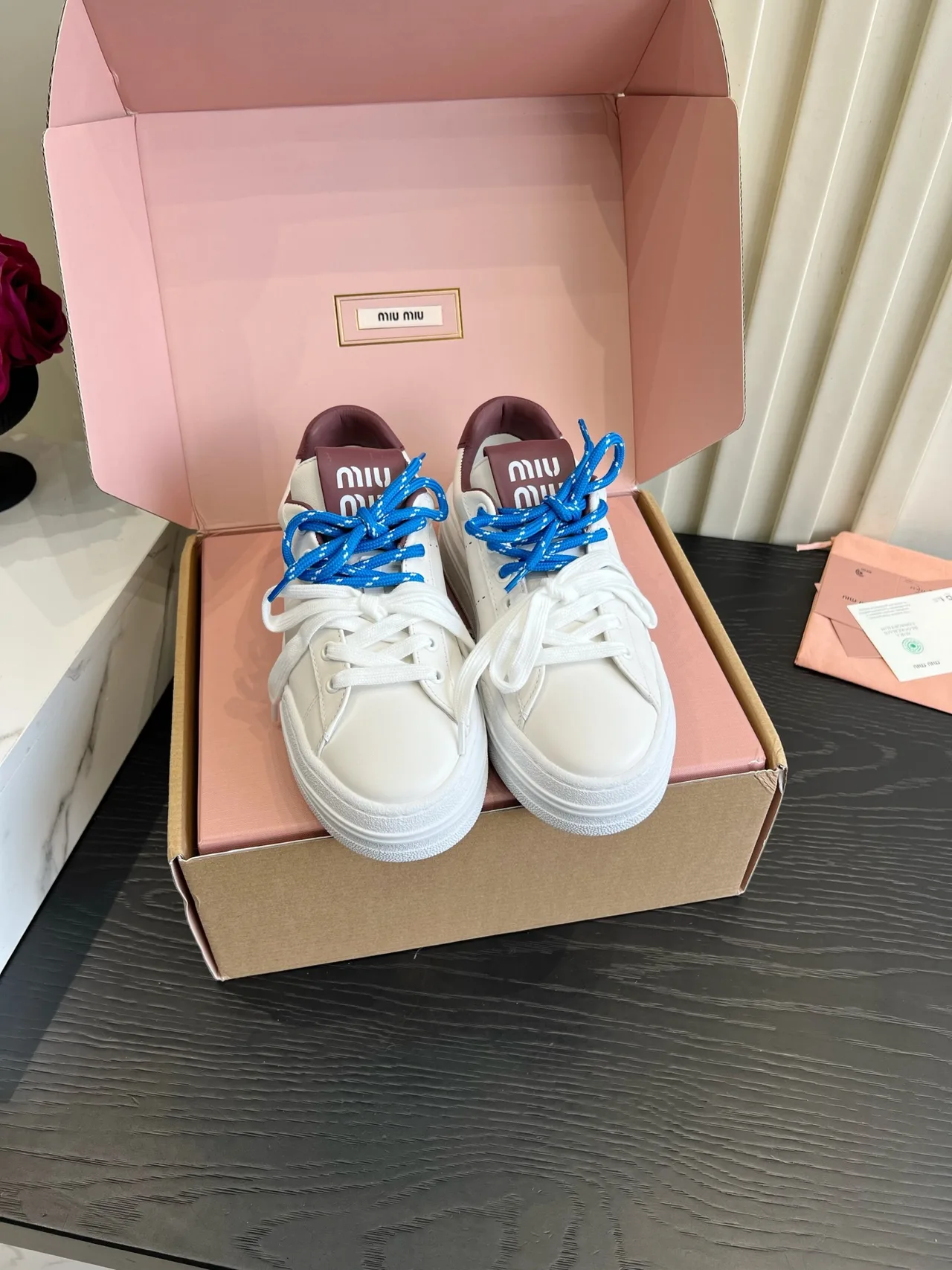 Miu Miu Cowhide Denim Smooth Sneakers in White · view 1