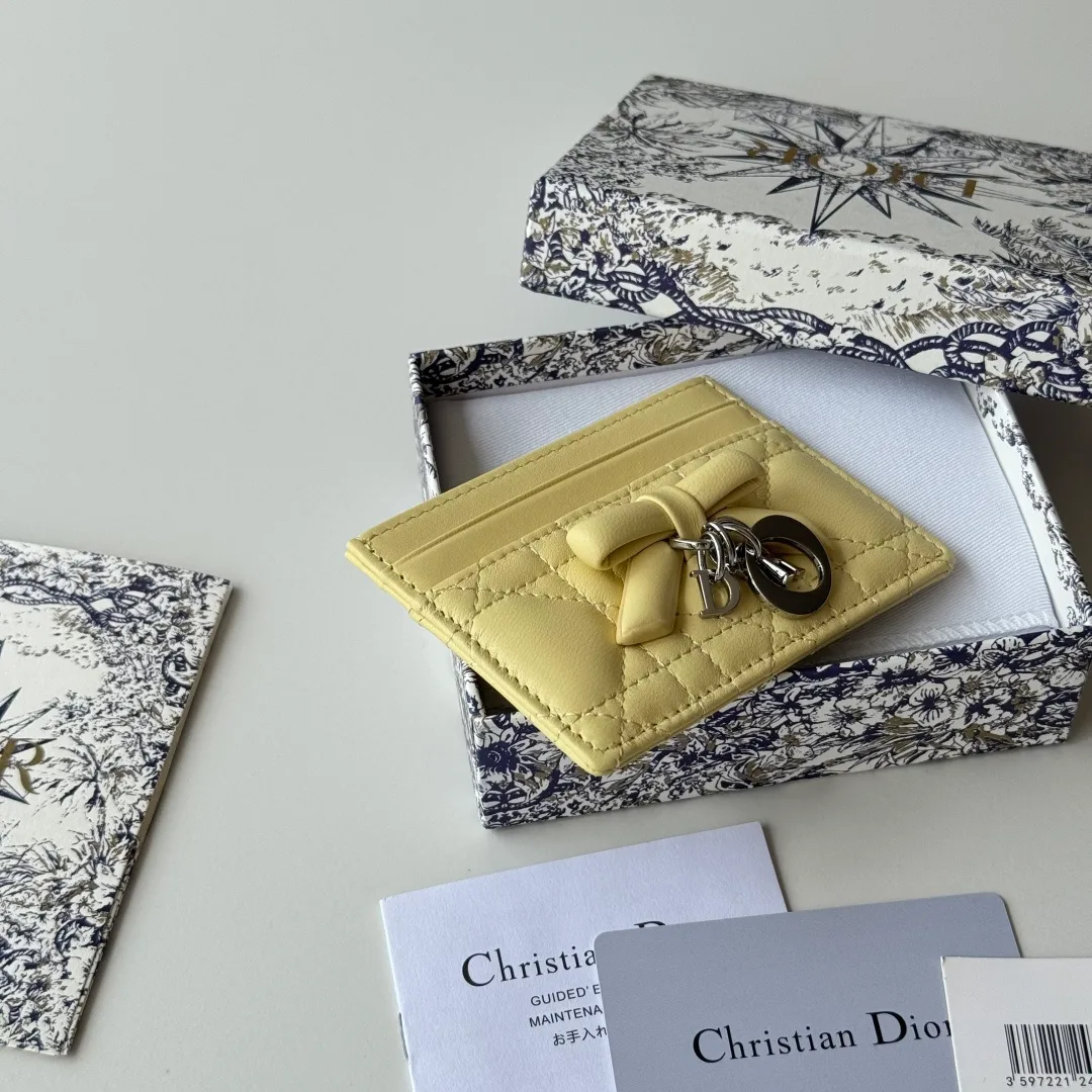 Dior Lambskin Quilted Glossy Bow Cardholder in Yellow · view 6