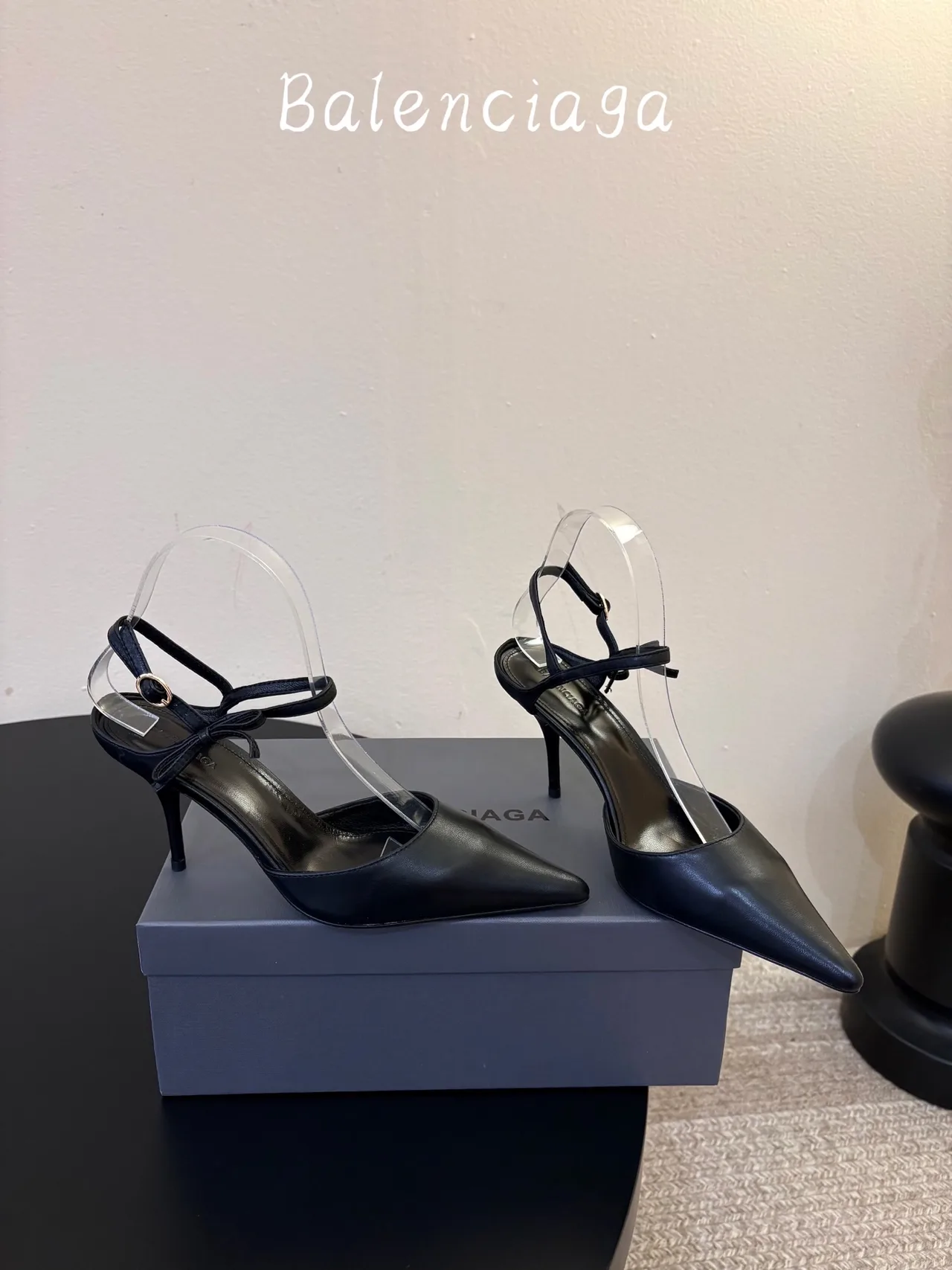 Balenciaga Glossy Pointed-Toe Ankle Strap Pumps in Black · view 4
