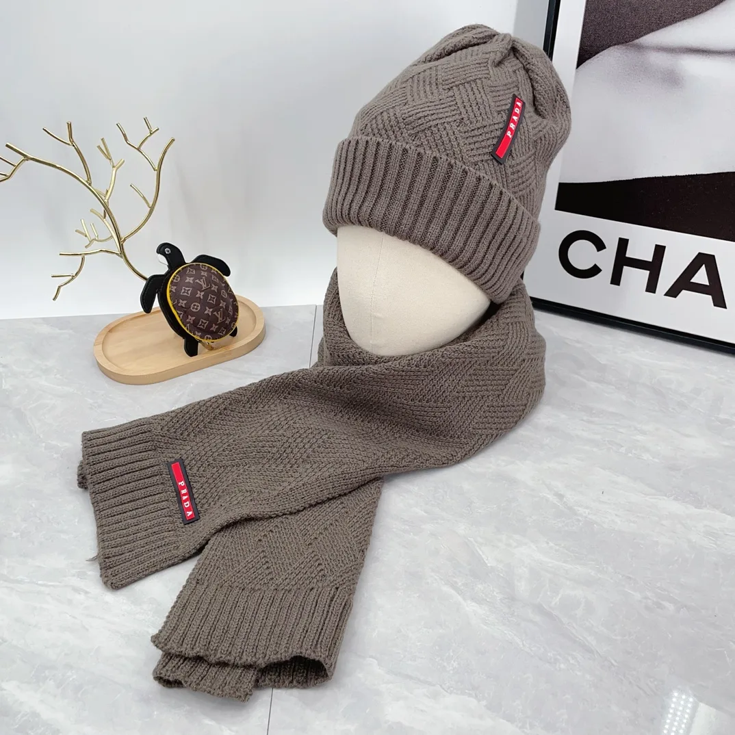 Prada Ribbed Hat and Scarf Set in Brown · view 2