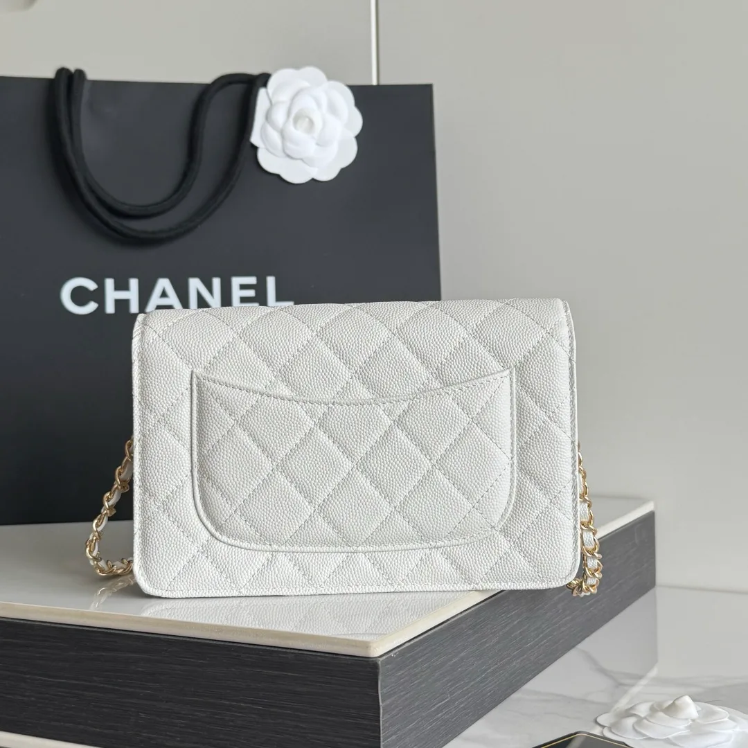 Chanel Calfskin Quilted Clutch in White · view 3