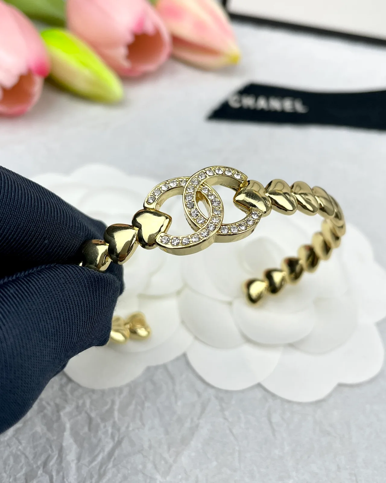 Chanel Open Cuff Bracelet in Gold · view 2