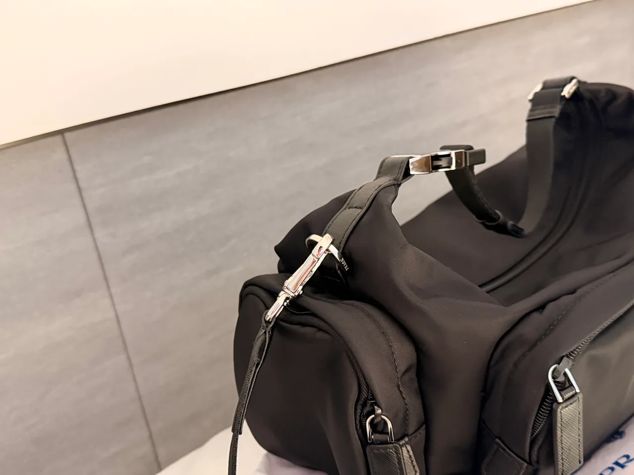 Prada Nylon Smooth Pillow Duffel Bag in Black · view 6