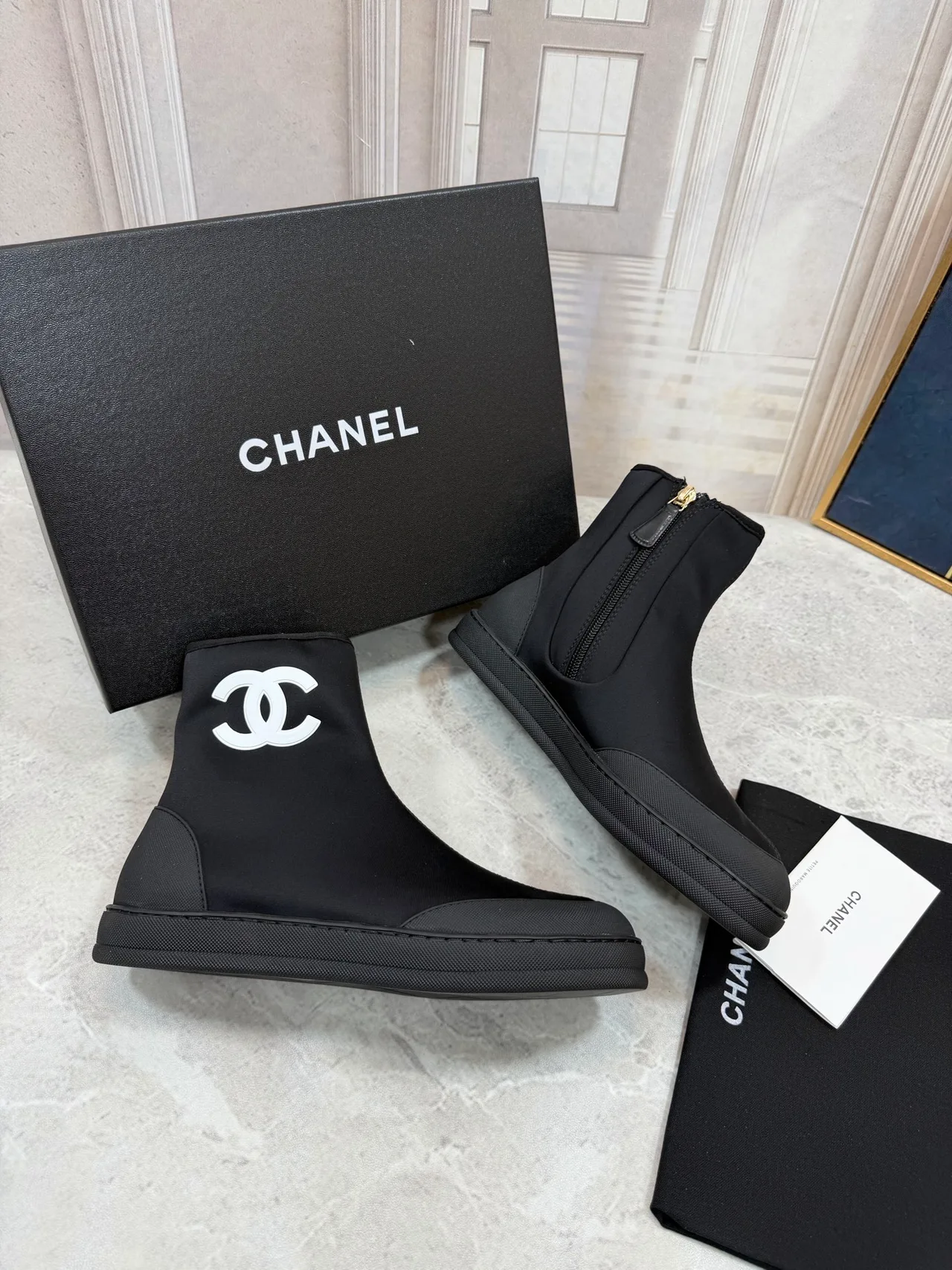 Chanel Cowhide Knit Ankle Boots in Black · view 3