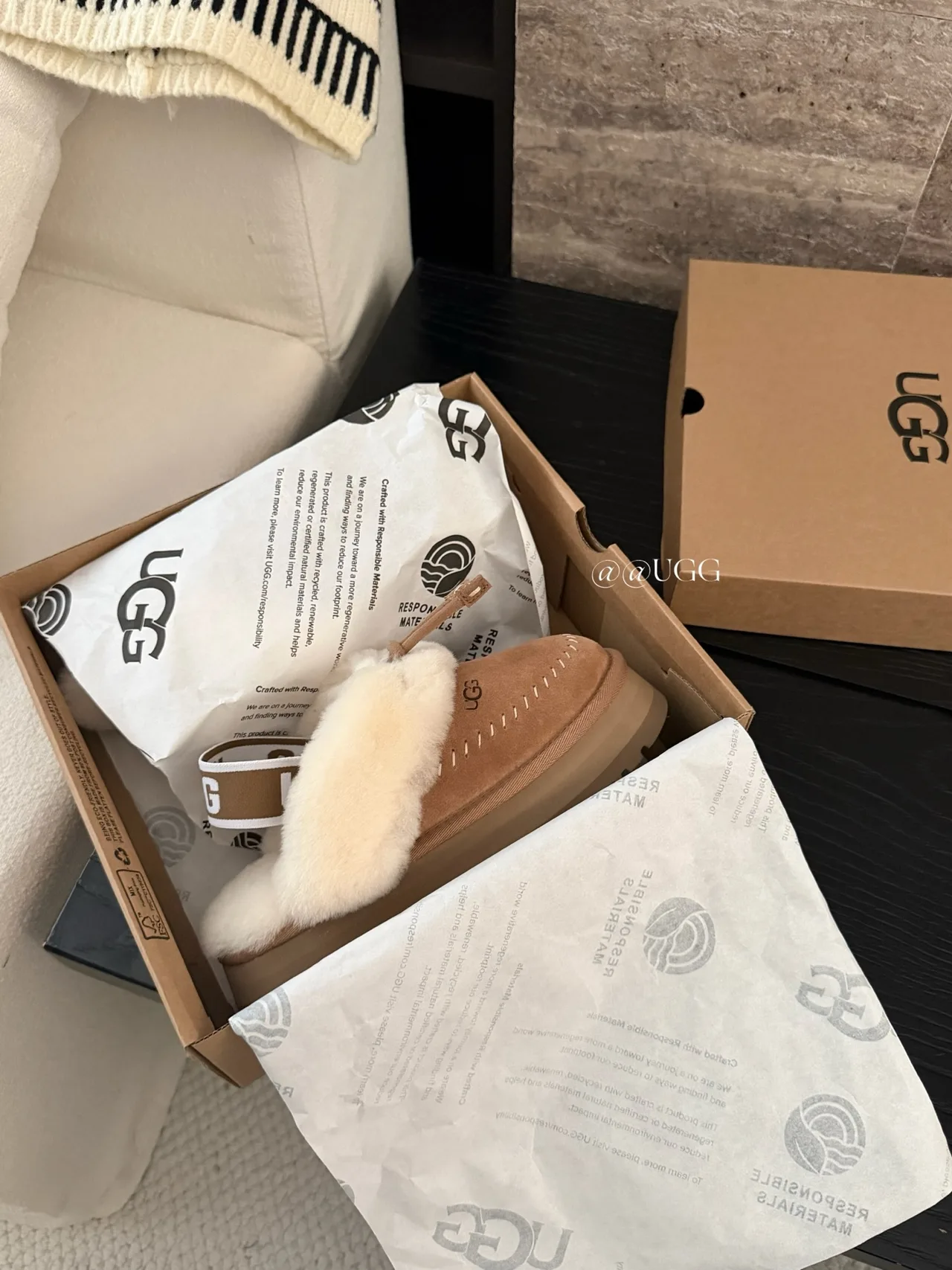 UGG Cowhide Wool Smooth Buckle Slippers in Tan · view 8