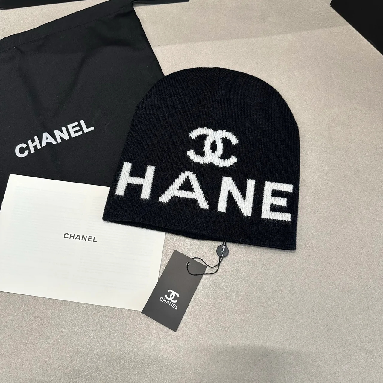 Chanel Logo knit beanie in Blue & Black · view 2