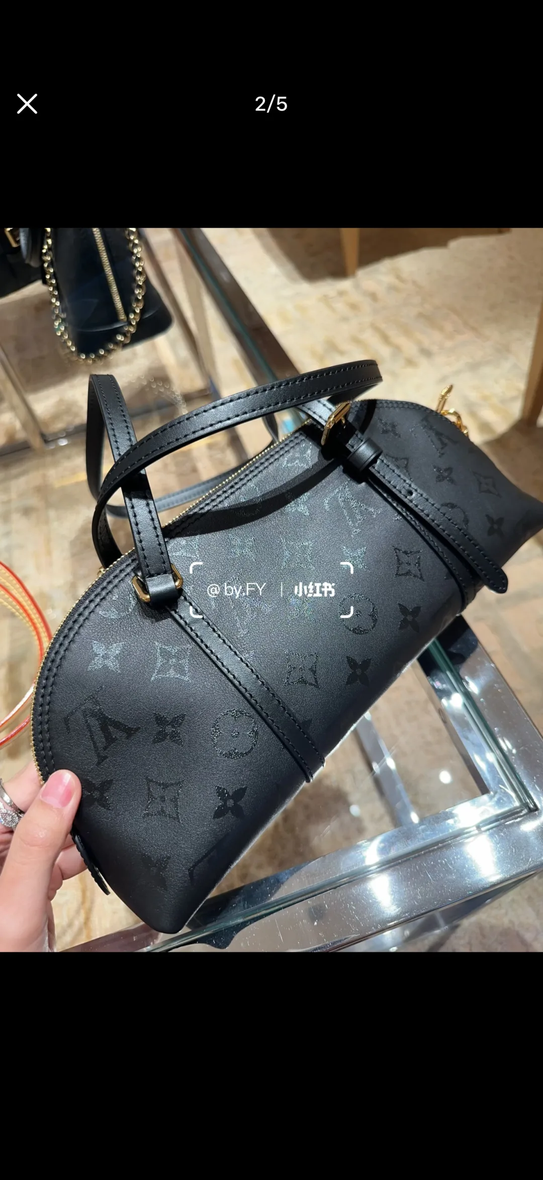Louis Vuitton Glossy Bowling Shoulder Bag in Black · view 2
