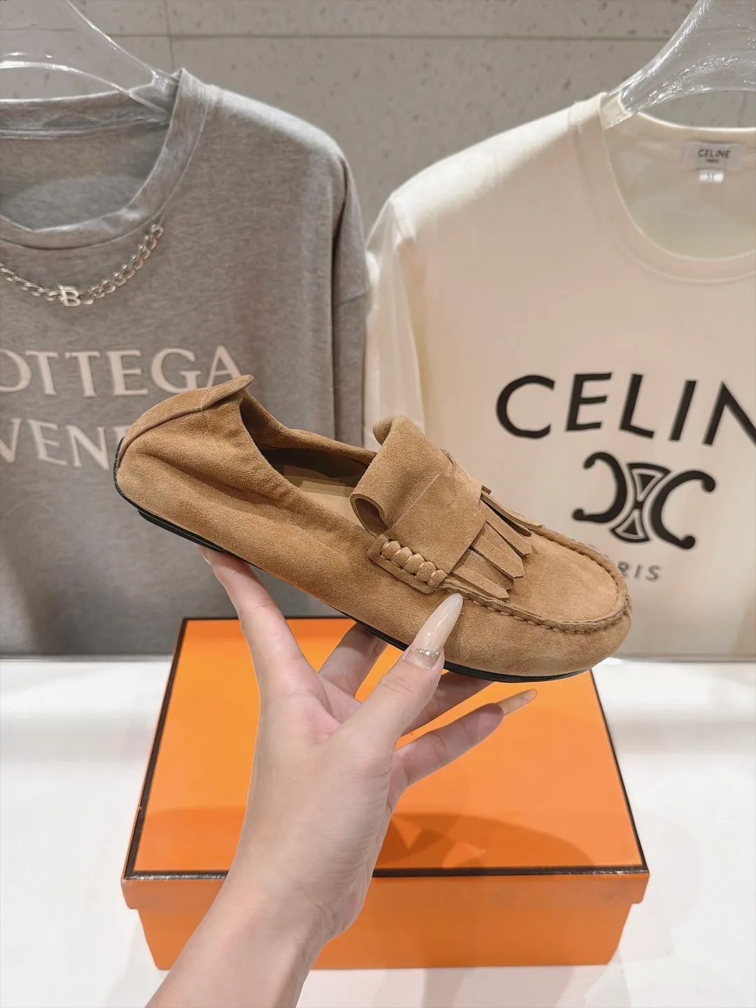 Suede-Look Round-Toe Fringe-Vamp Loafers in Brown · view 6